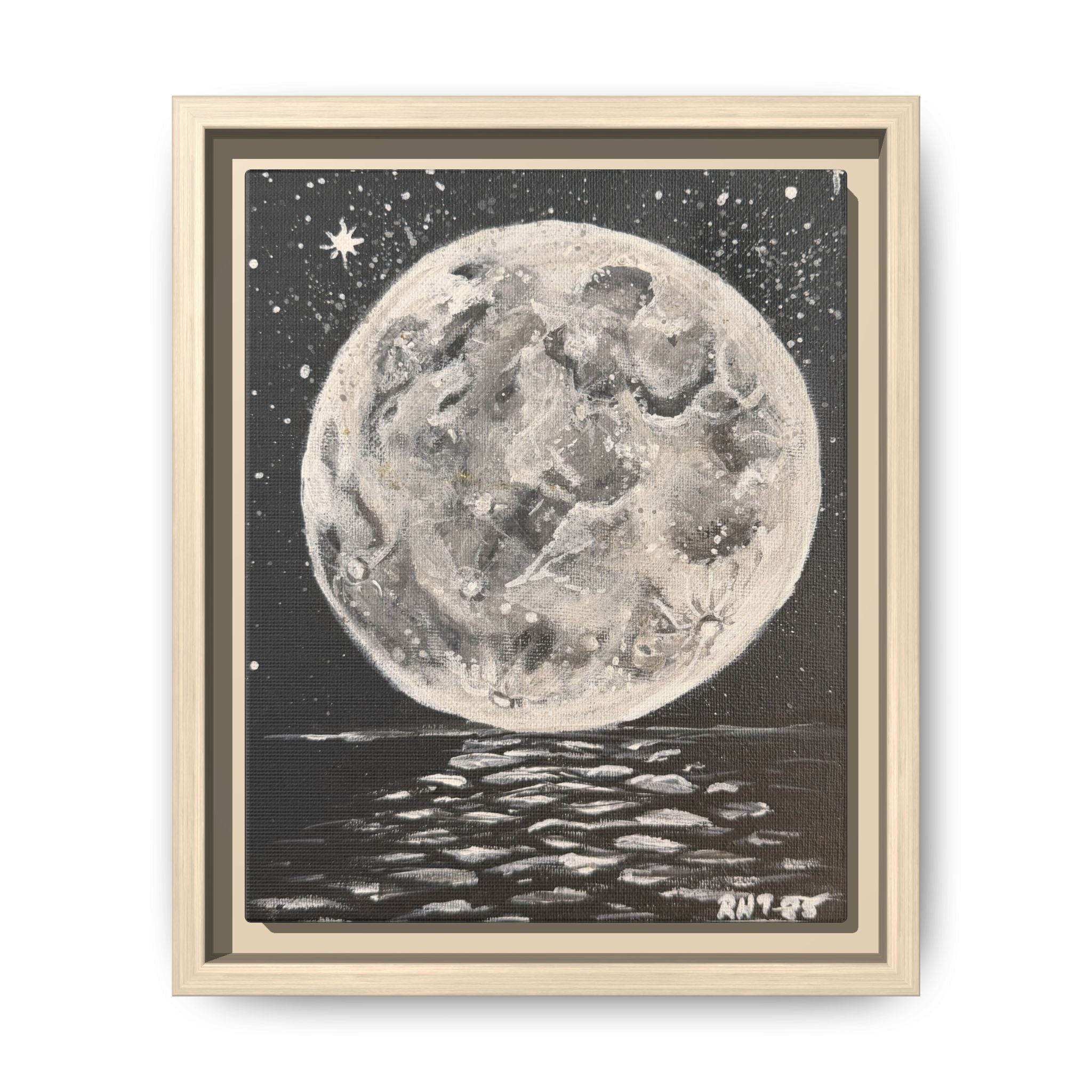 Framed Moon Canvas Print of Original Night Moon— Vintage Lunar Wall Art