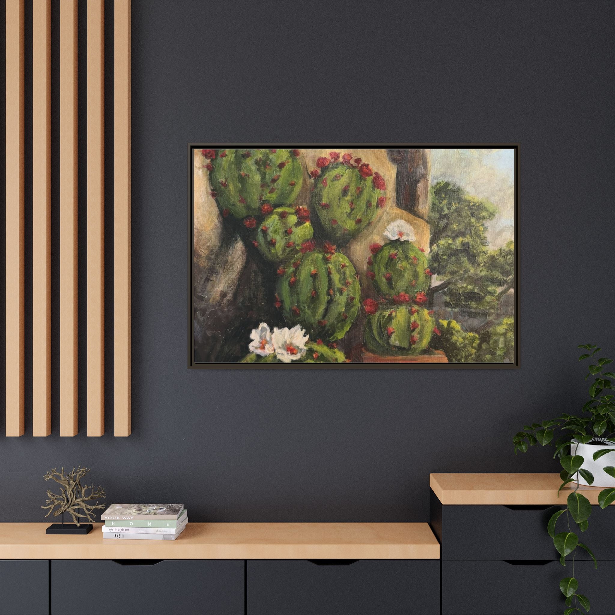 Matte Canvas Print of Original Desert Bloom, Framed (Multi-color)