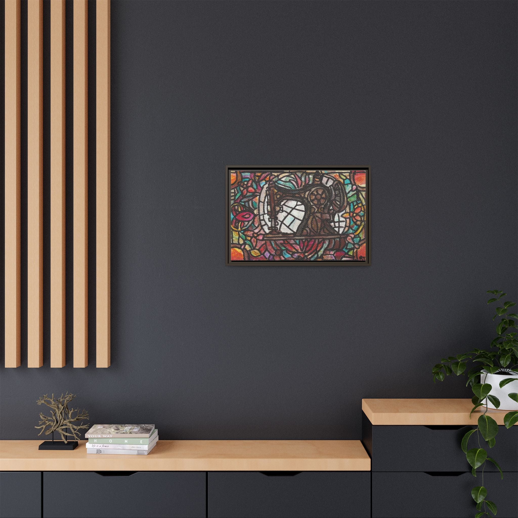 Framed Sewing Machine Stained-Glass Canvas Print of Original Great Grandma's Sewing Machine