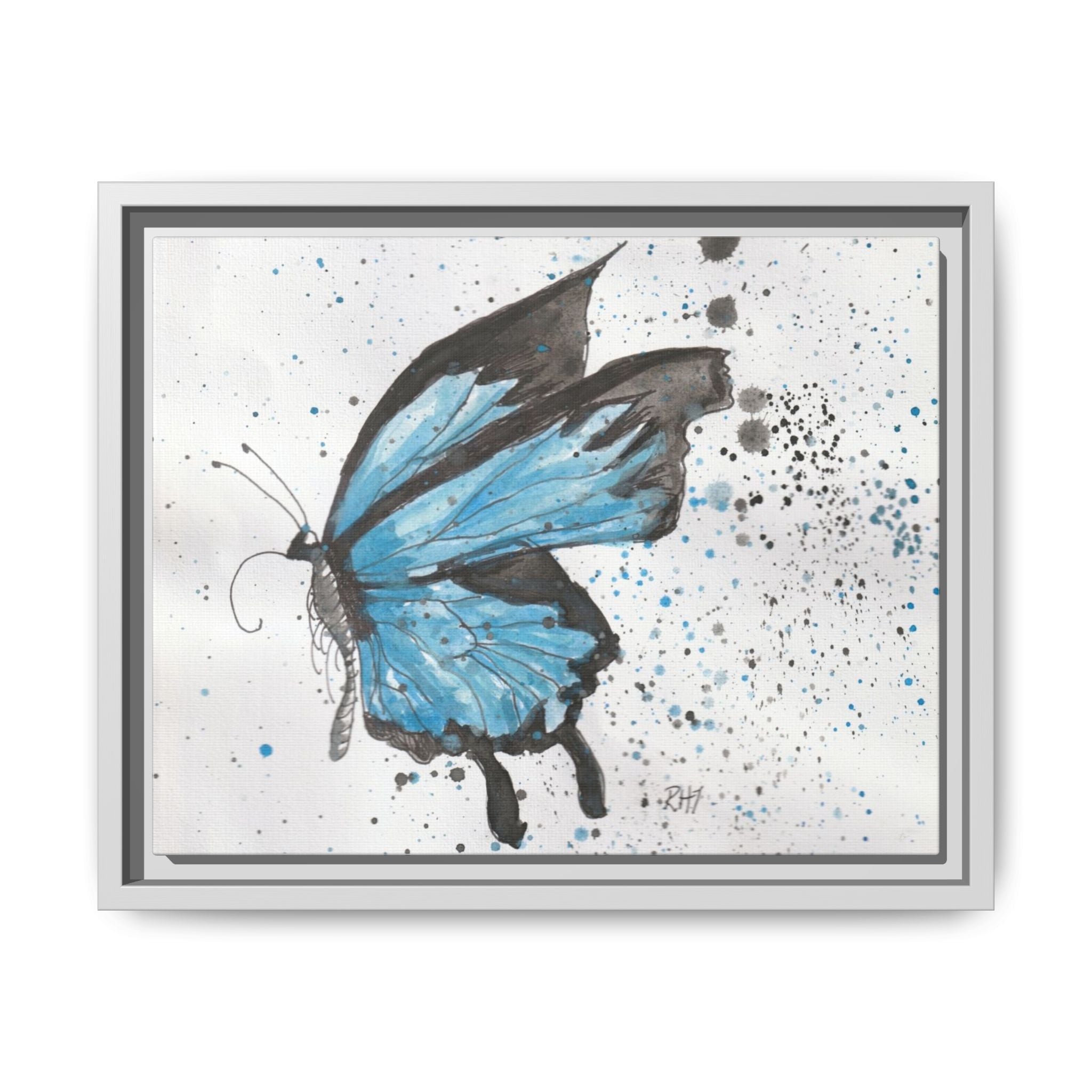Blue Watercolor Butterfly Matte Canvas Print (Framed)