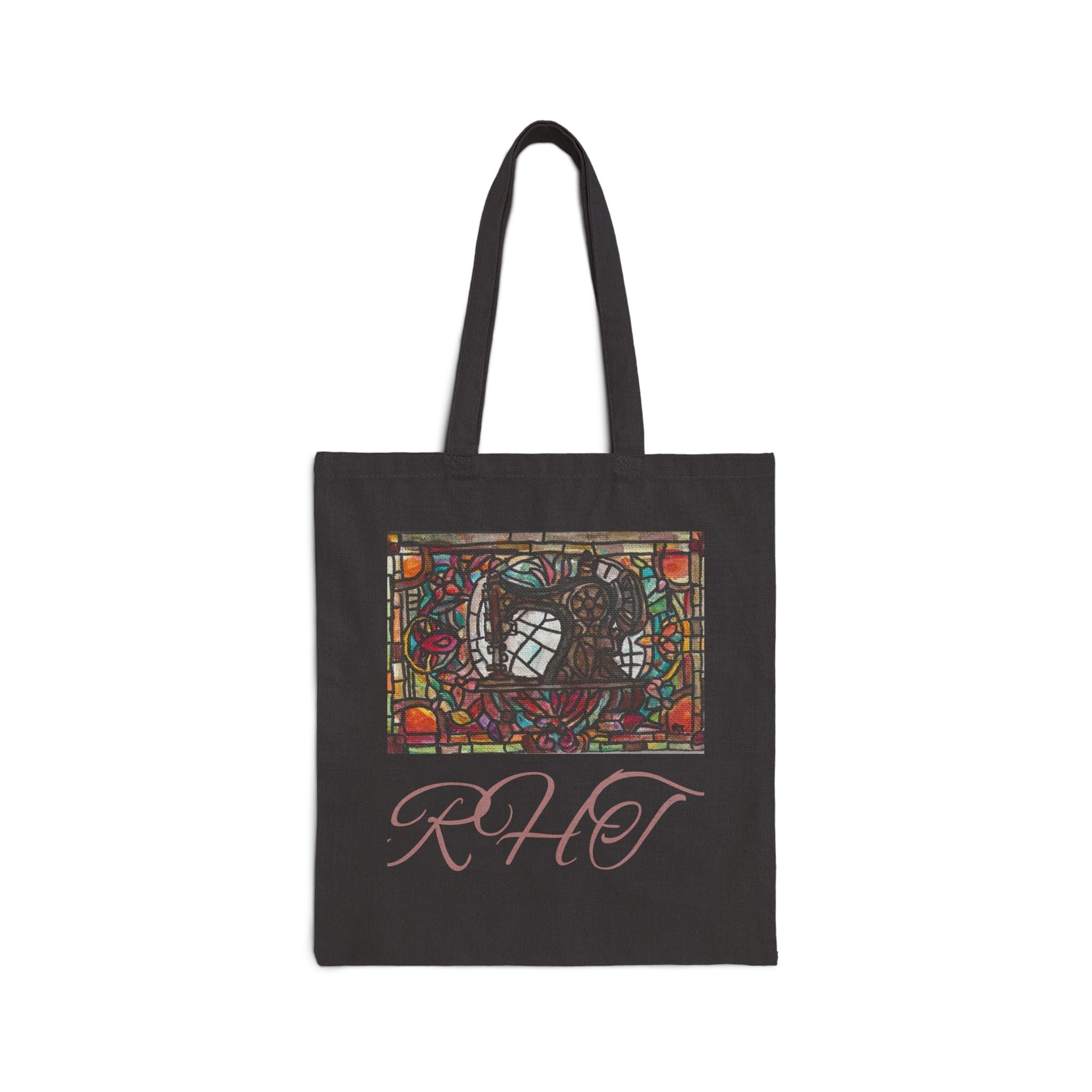 Stained Glass Heart Tote Bag — Canvas Tote of Original Artwork, Great Grandma's Sewing Machine