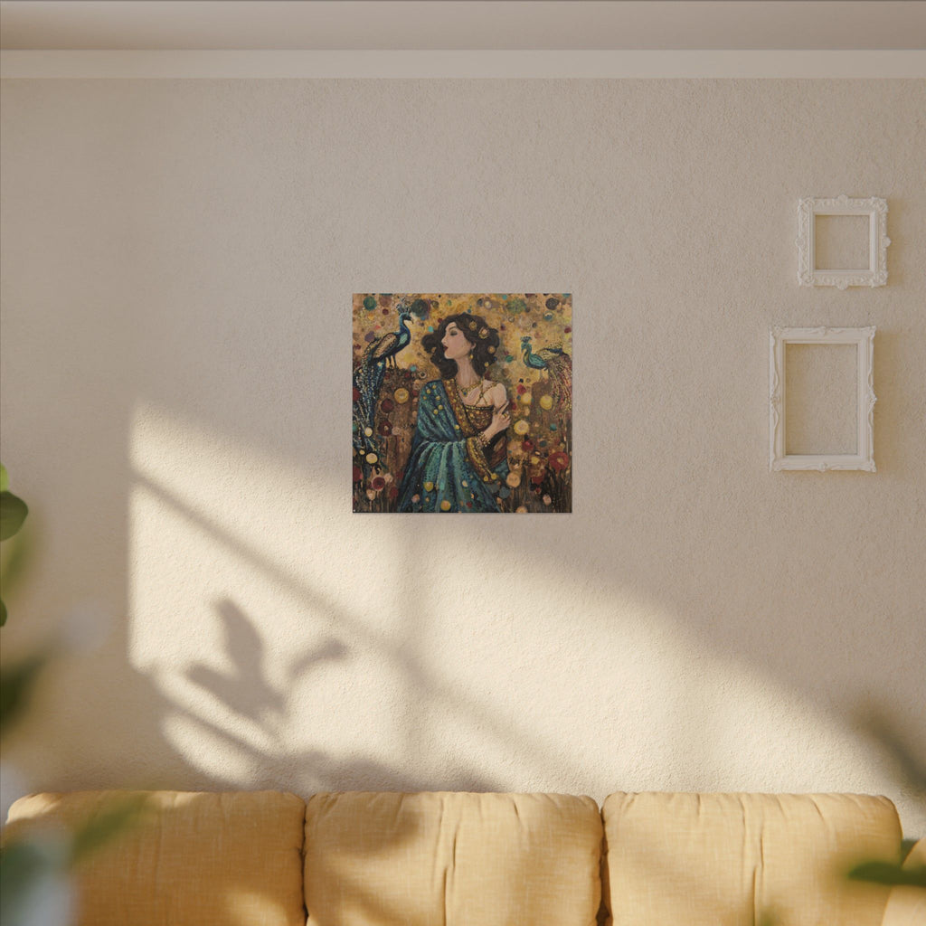 Gilded Peacock Muse Matte Canvas Wall Art  Print of Original— Stretched Decorative Painting