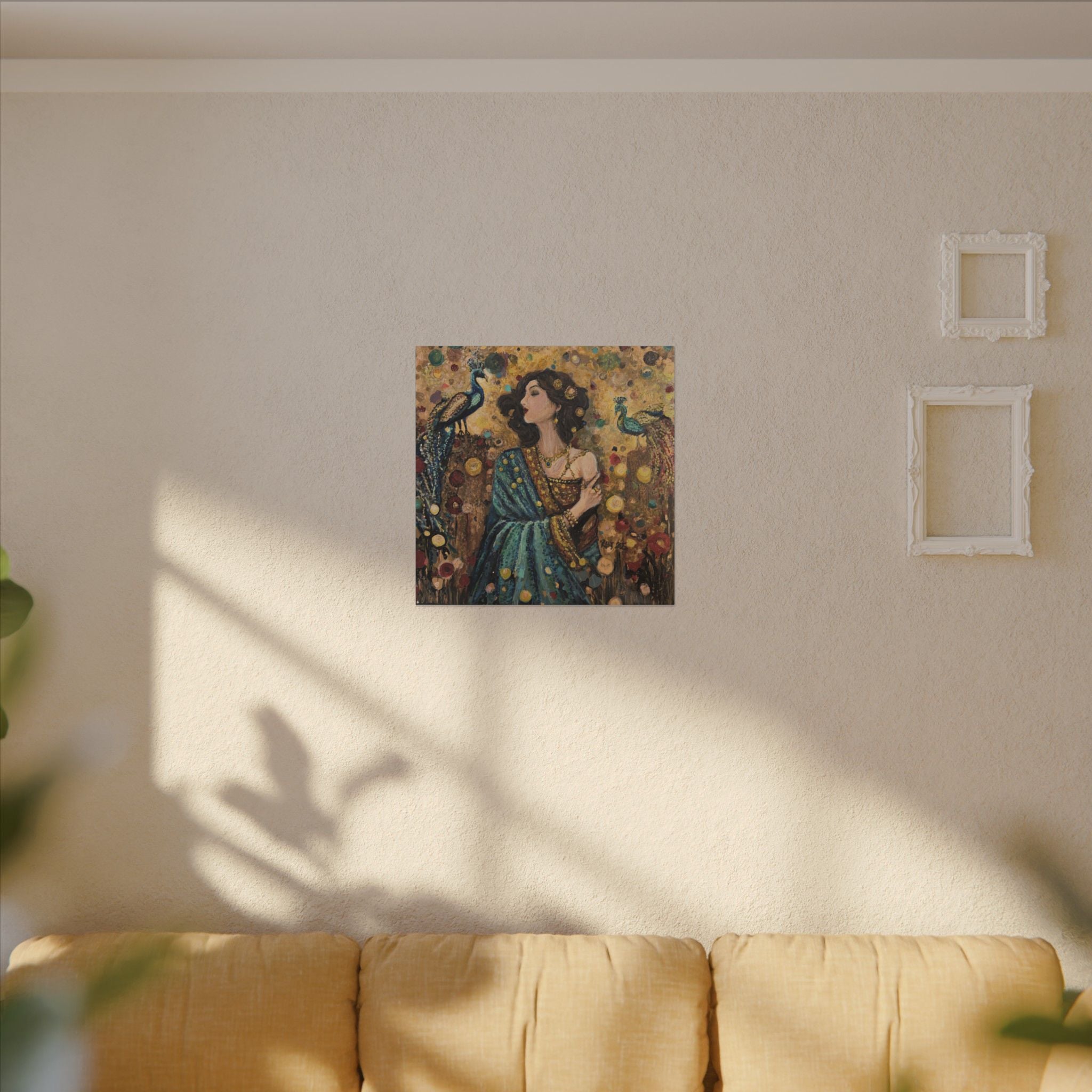 Gilded Peacock Muse Matte Canvas Wall Art  Print of Original— Stretched Decorative Painting