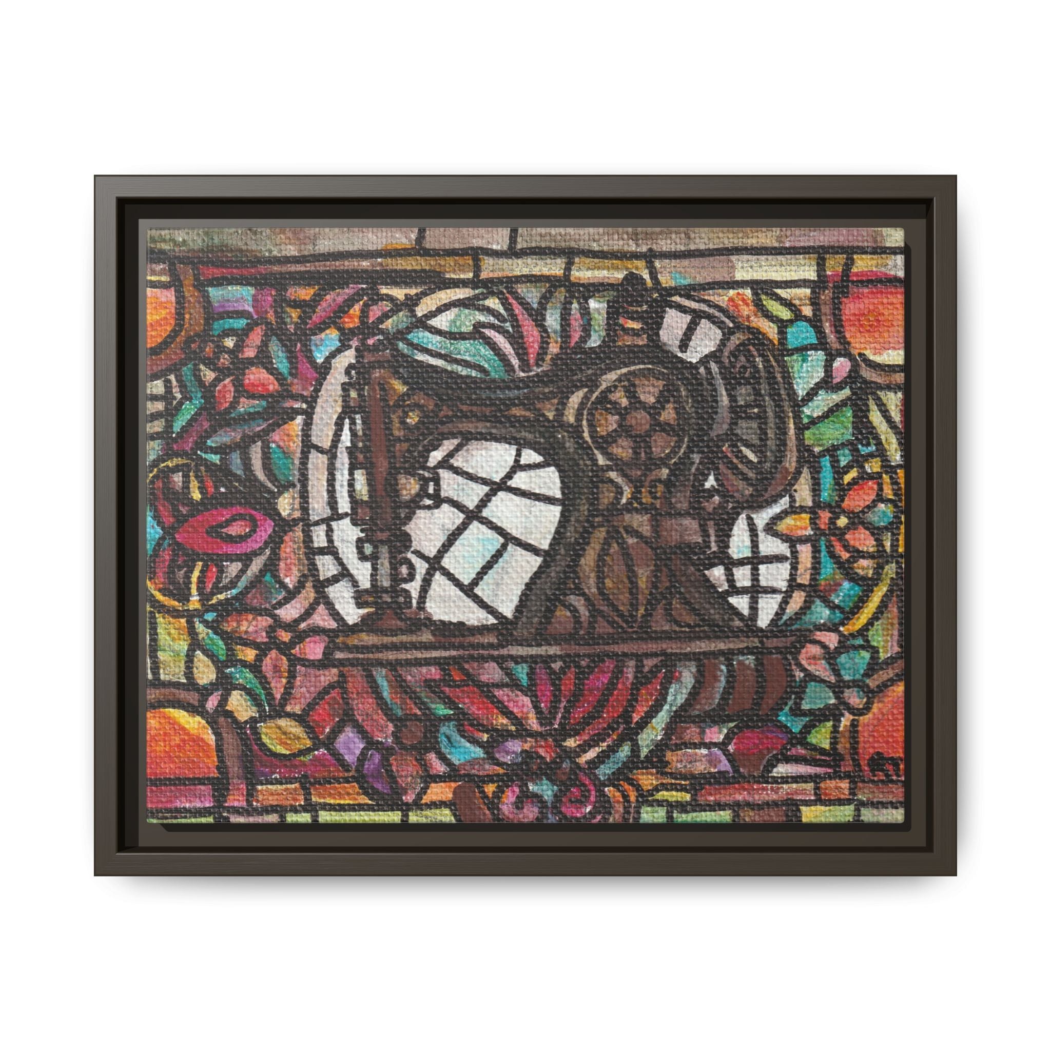 Framed Sewing Machine Stained-Glass Canvas Print of Original Great Grandma's Sewing Machine