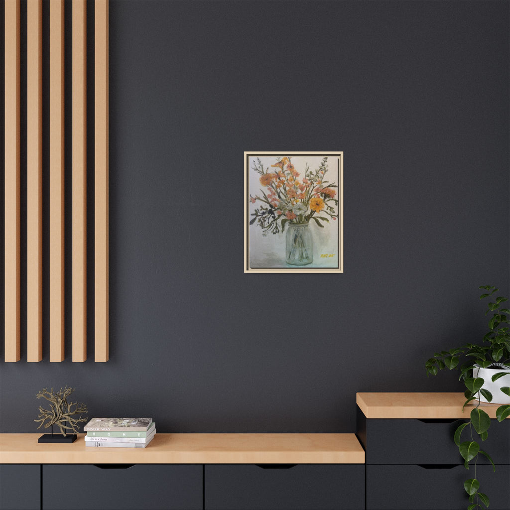 Framed Matte Canvas Art - Flower in Glass Jar Floral Painting Print of Original