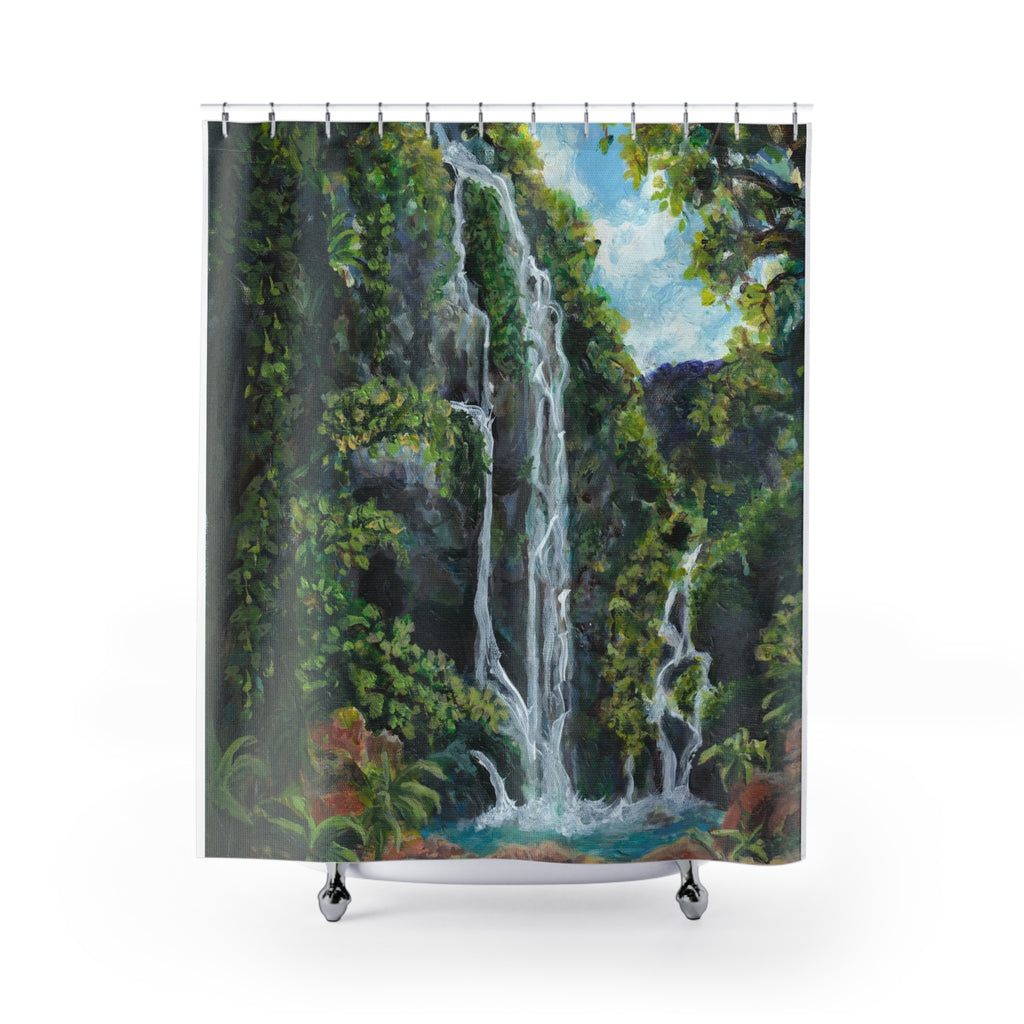 Hidden Falls Shower Curtain - Tropical Forest Cascade Bathroom Decor