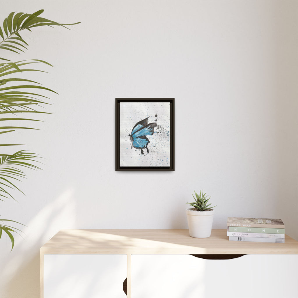 Blue Watercolor Butterfly Matte Canvas Print (Framed)