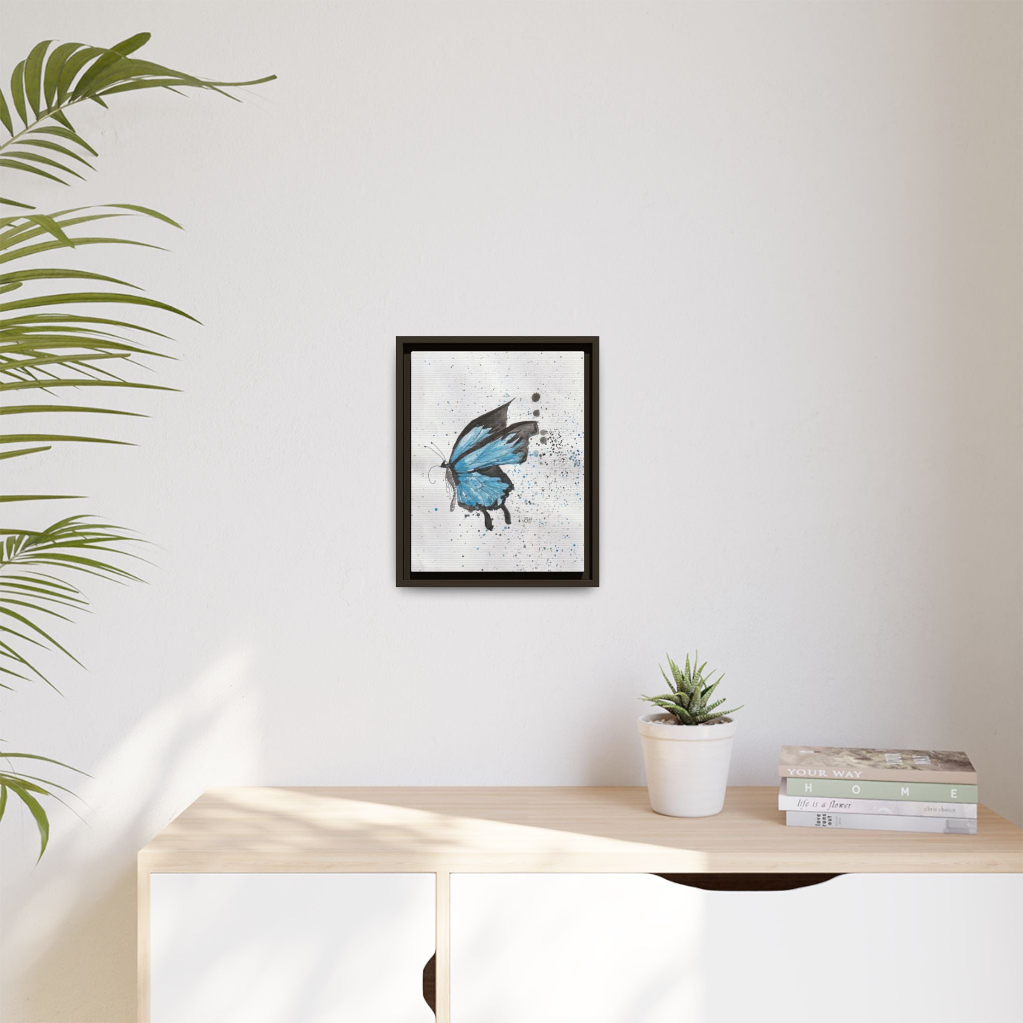 Blue Watercolor Butterfly Matte Canvas Print (Framed)