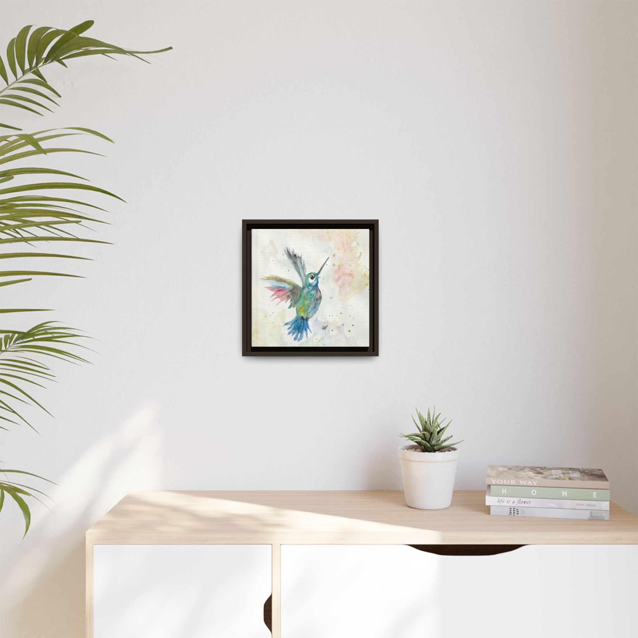 Higher Hummingbird Watercolor Framed Canvas Print of Original — Multicolor Matte Wall Art