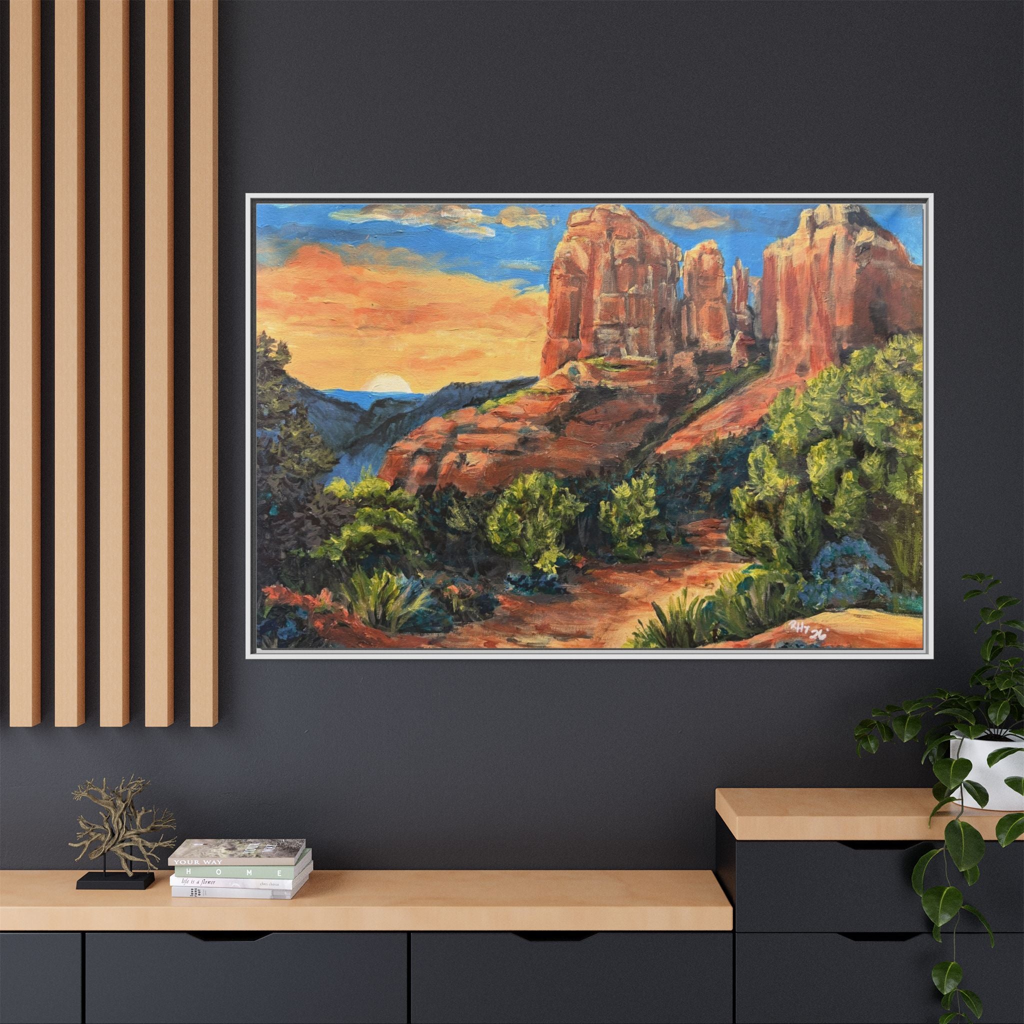 Framed Matte Canvas Desert Path Landscape Wall Art Print of Original
