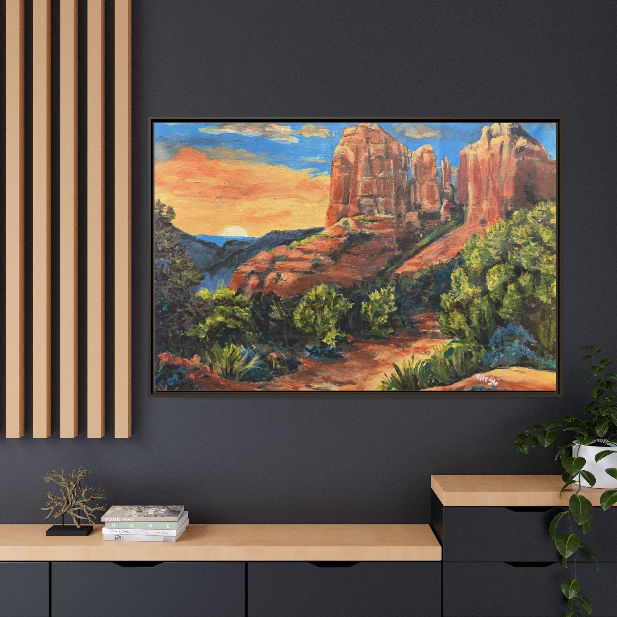 Framed Matte Canvas Desert Path Landscape Wall Art Print of Original