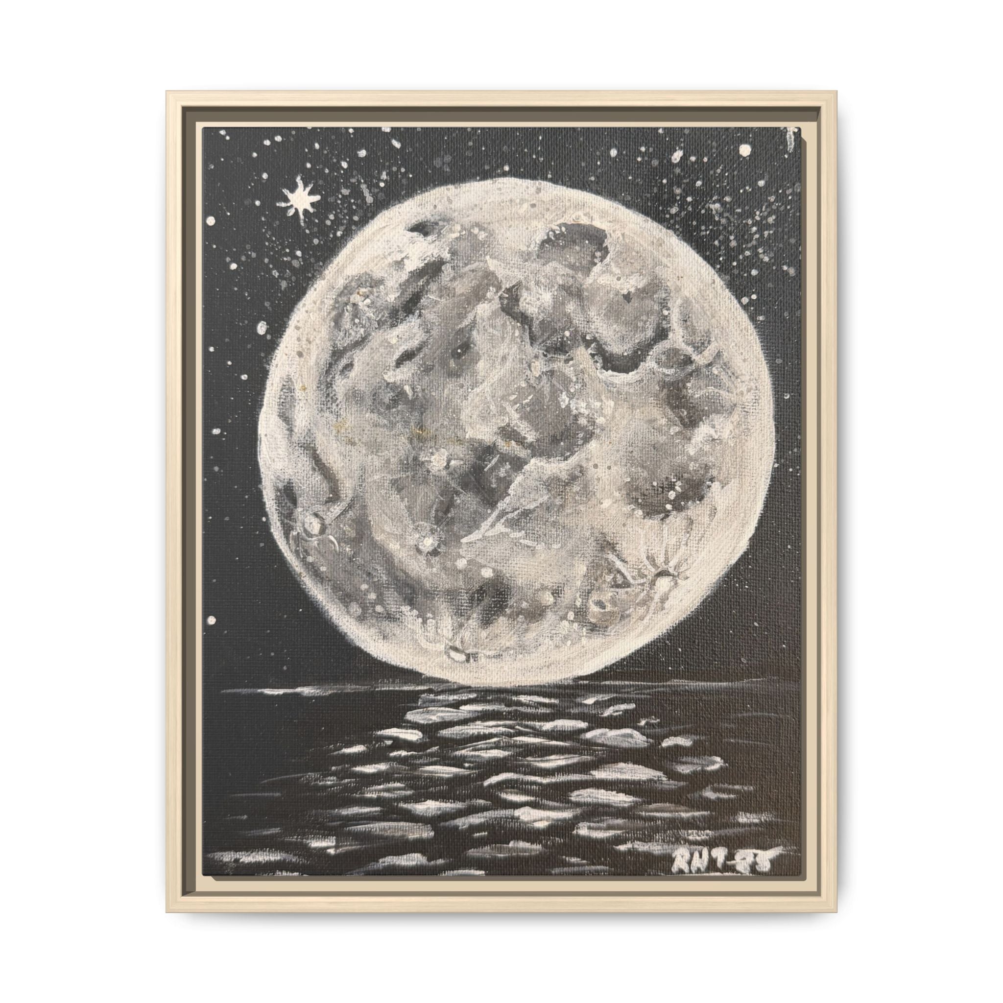 Framed Moon Canvas Print of Original Night Moon— Vintage Lunar Wall Art