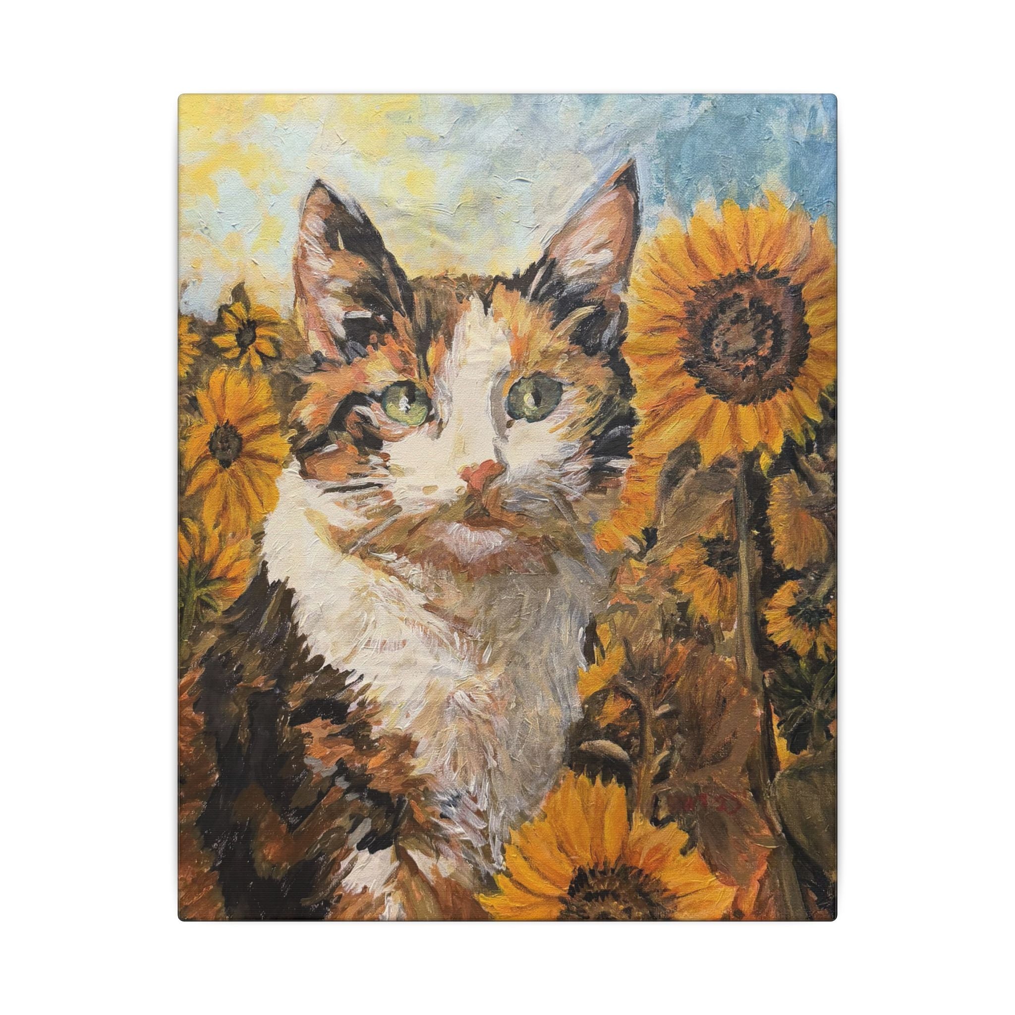 Dixie Cat in Sunflowers Canvas Wall Art Print of Original