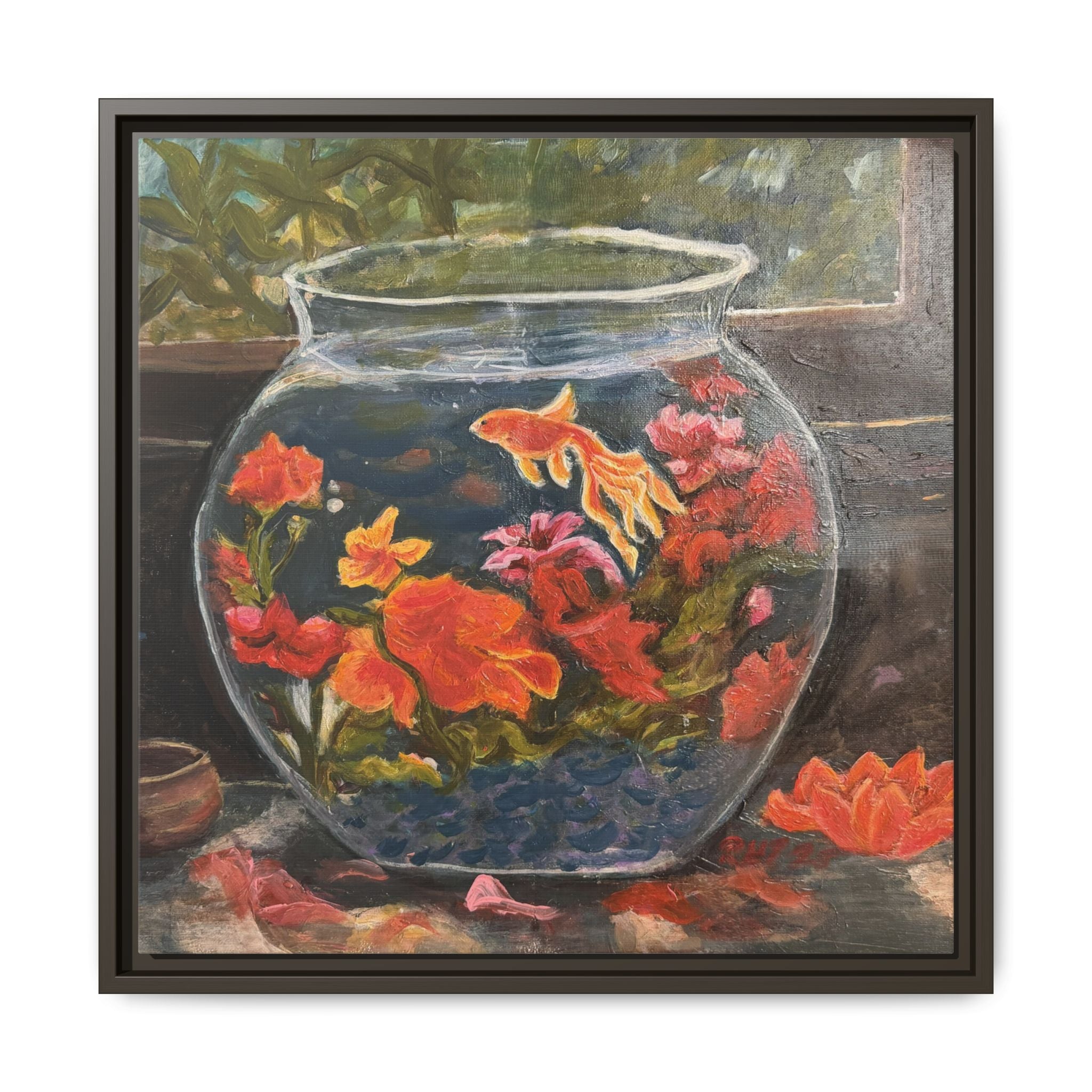 Framed Matte Canvas Print of Original– Colorful Goldfish Bowl Art