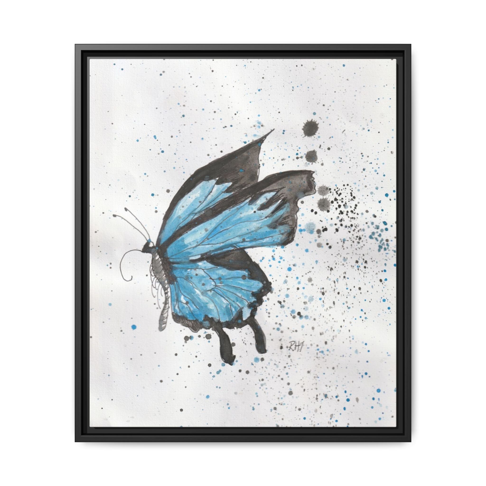 Blue Watercolor Butterfly Matte Canvas Print (Framed)