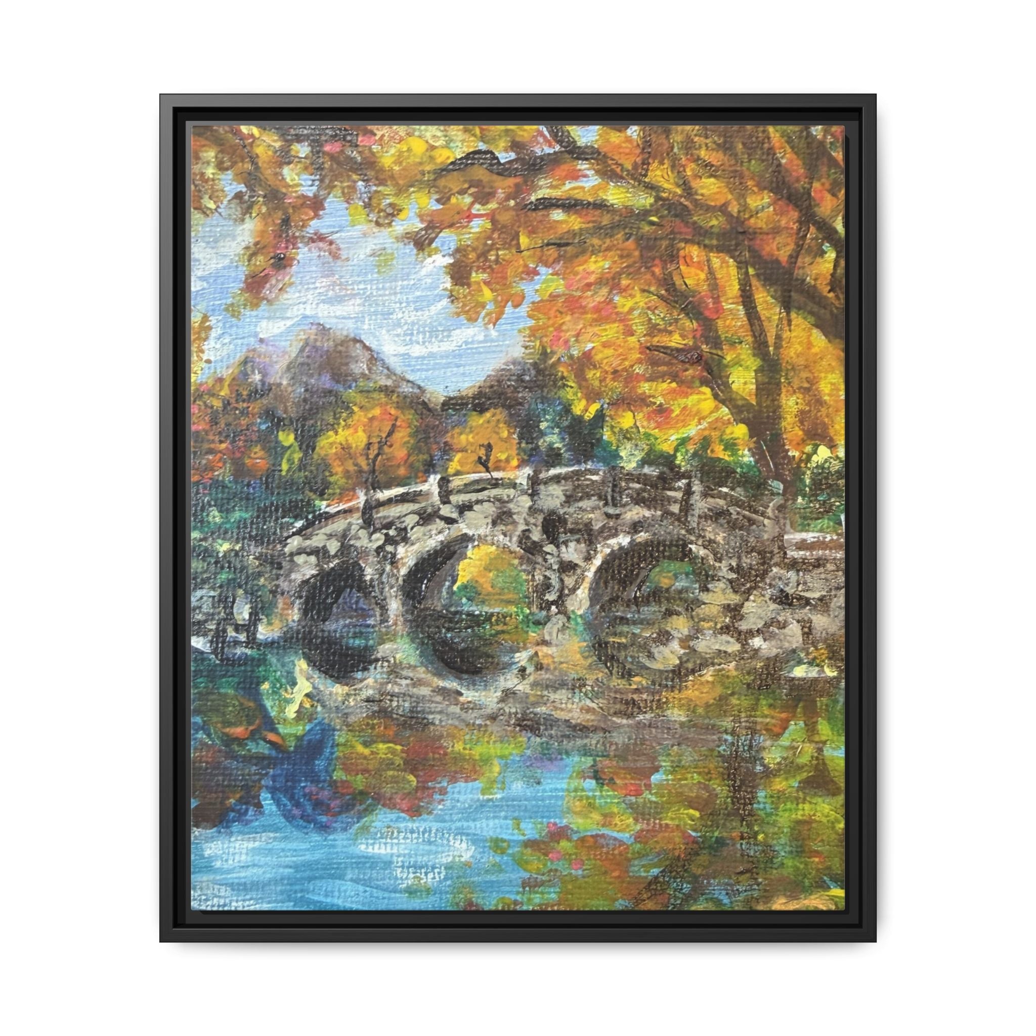 Framed Print of Original Canvas Wall Art — Autumn Bridge Landscape
