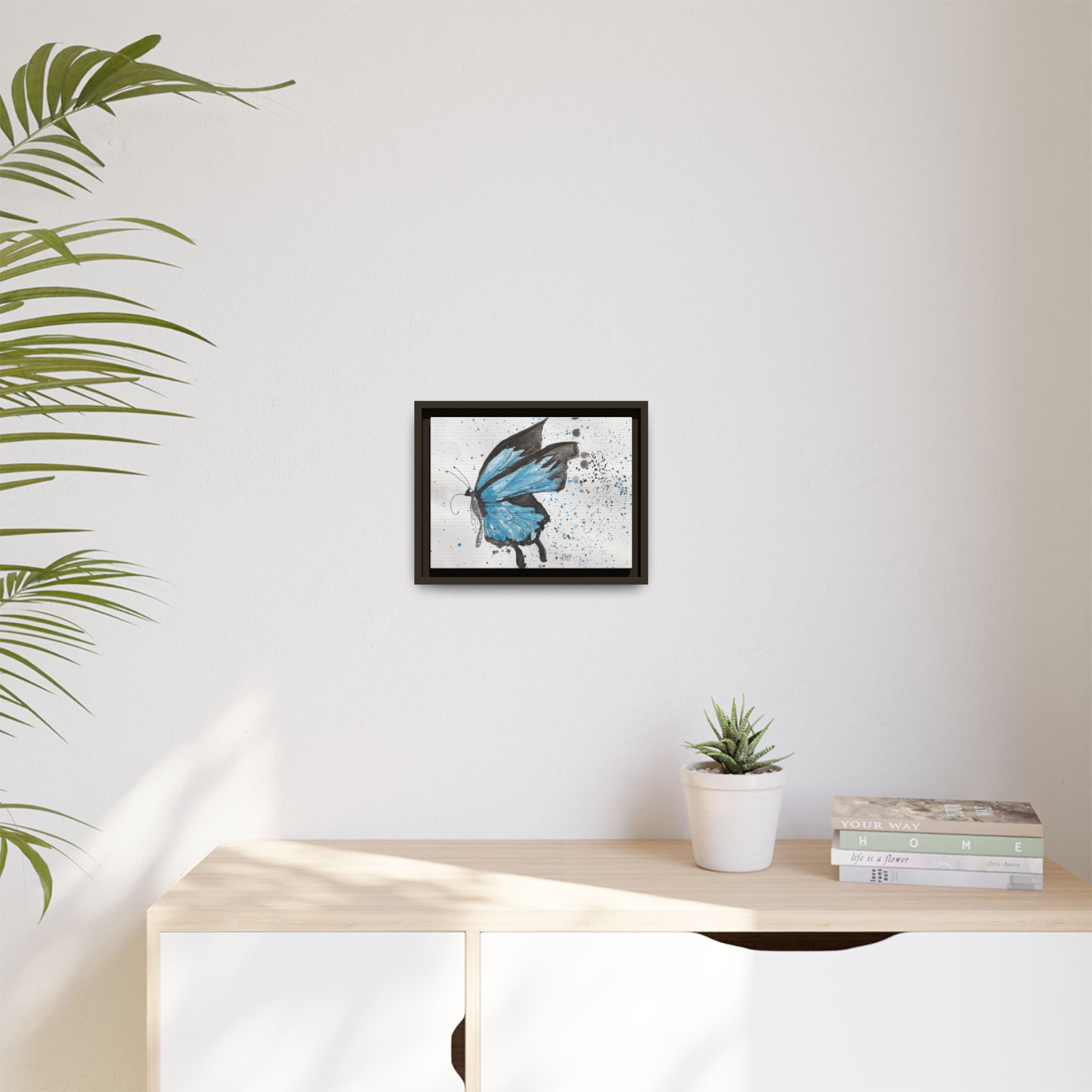 Blue Watercolor Butterfly Matte Canvas Print (Framed)