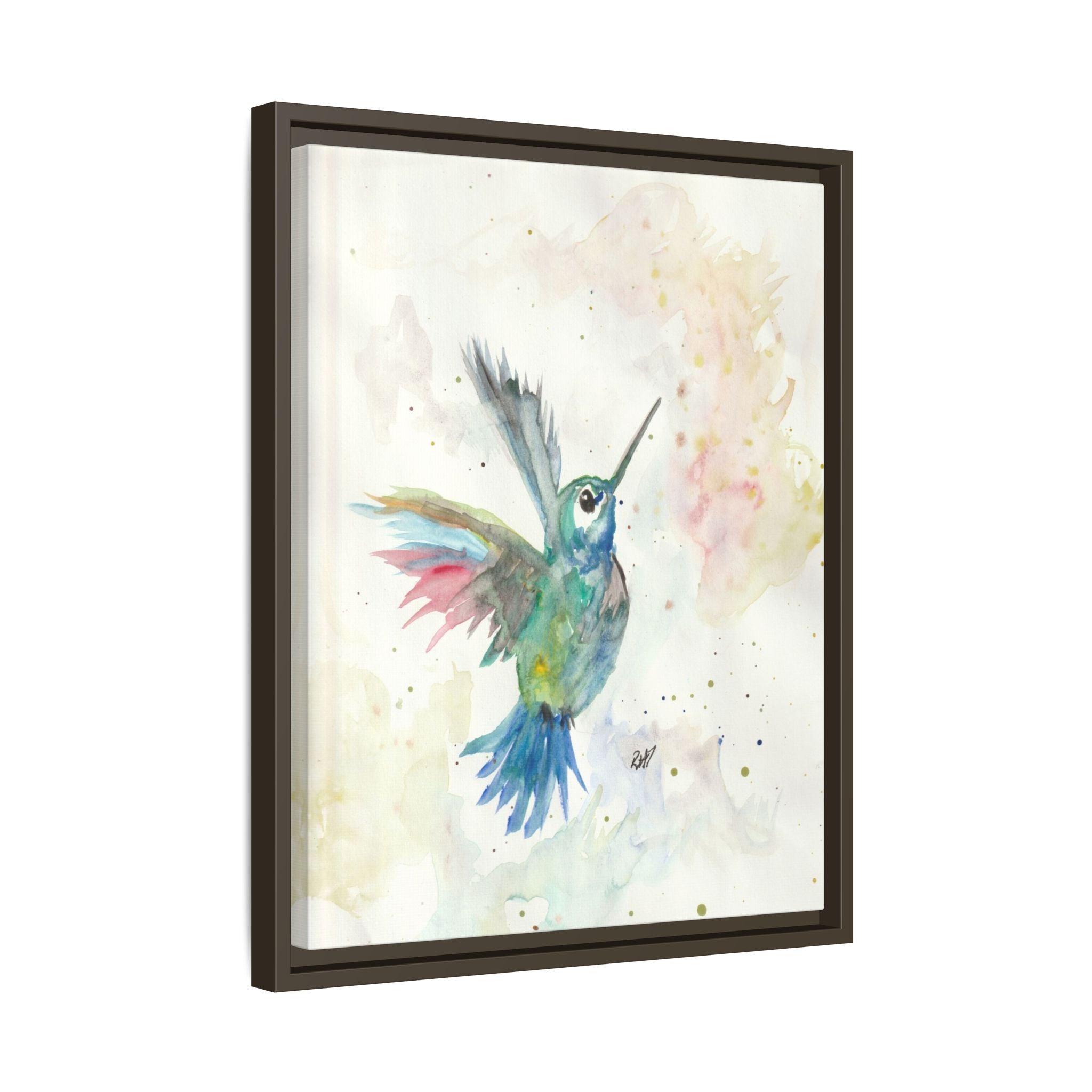 Higher Hummingbird Watercolor Framed Canvas Print of Original — Multicolor Matte Wall Art