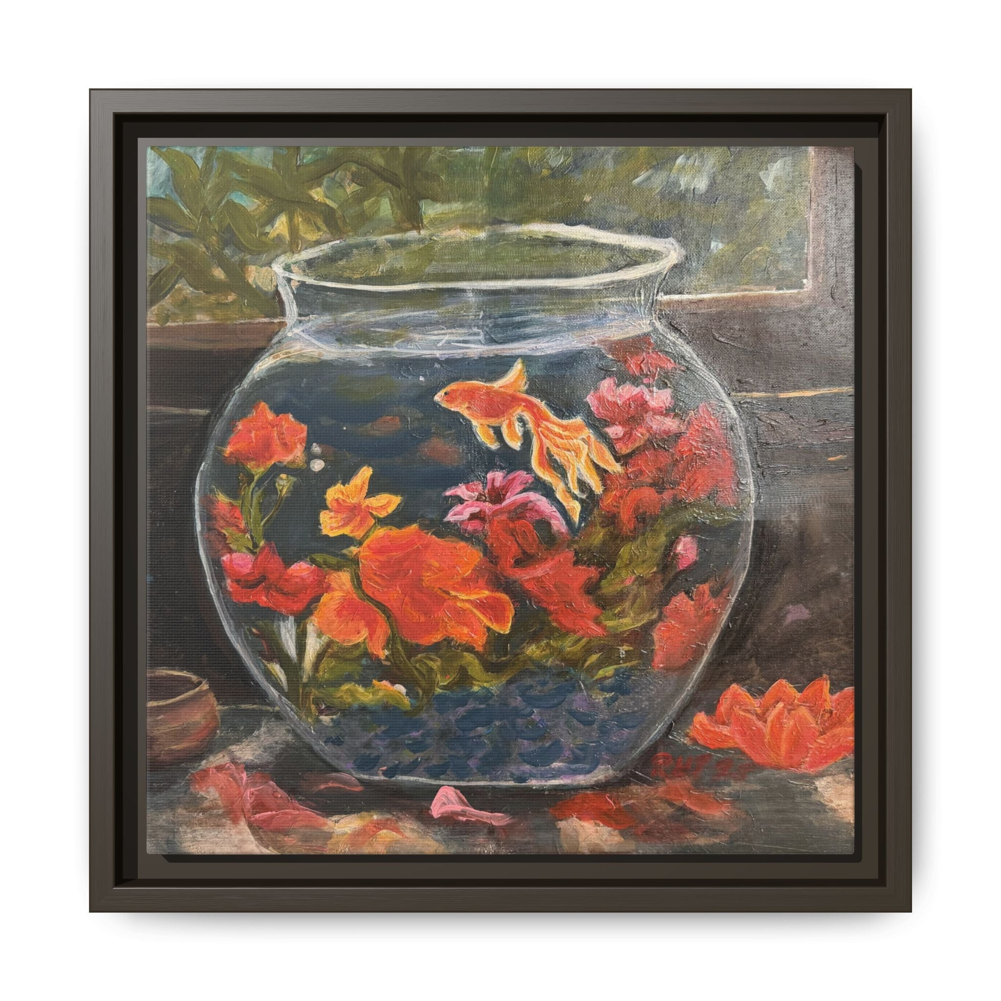 Framed Matte Canvas Print of Original– Colorful Goldfish Bowl Art