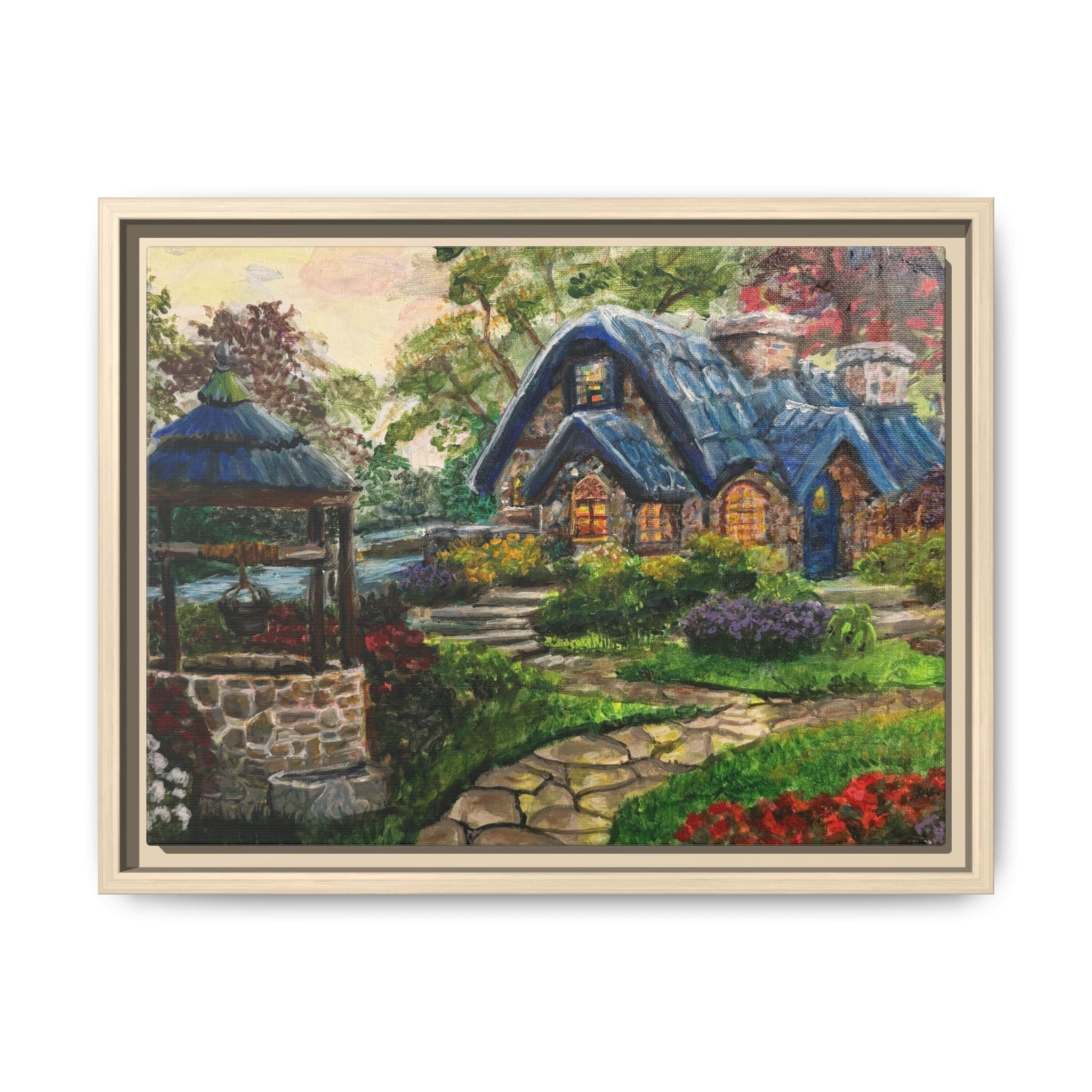 Framed Matte Canvas Cottage Well - Print of Original— Cozy Garden Pathway Print