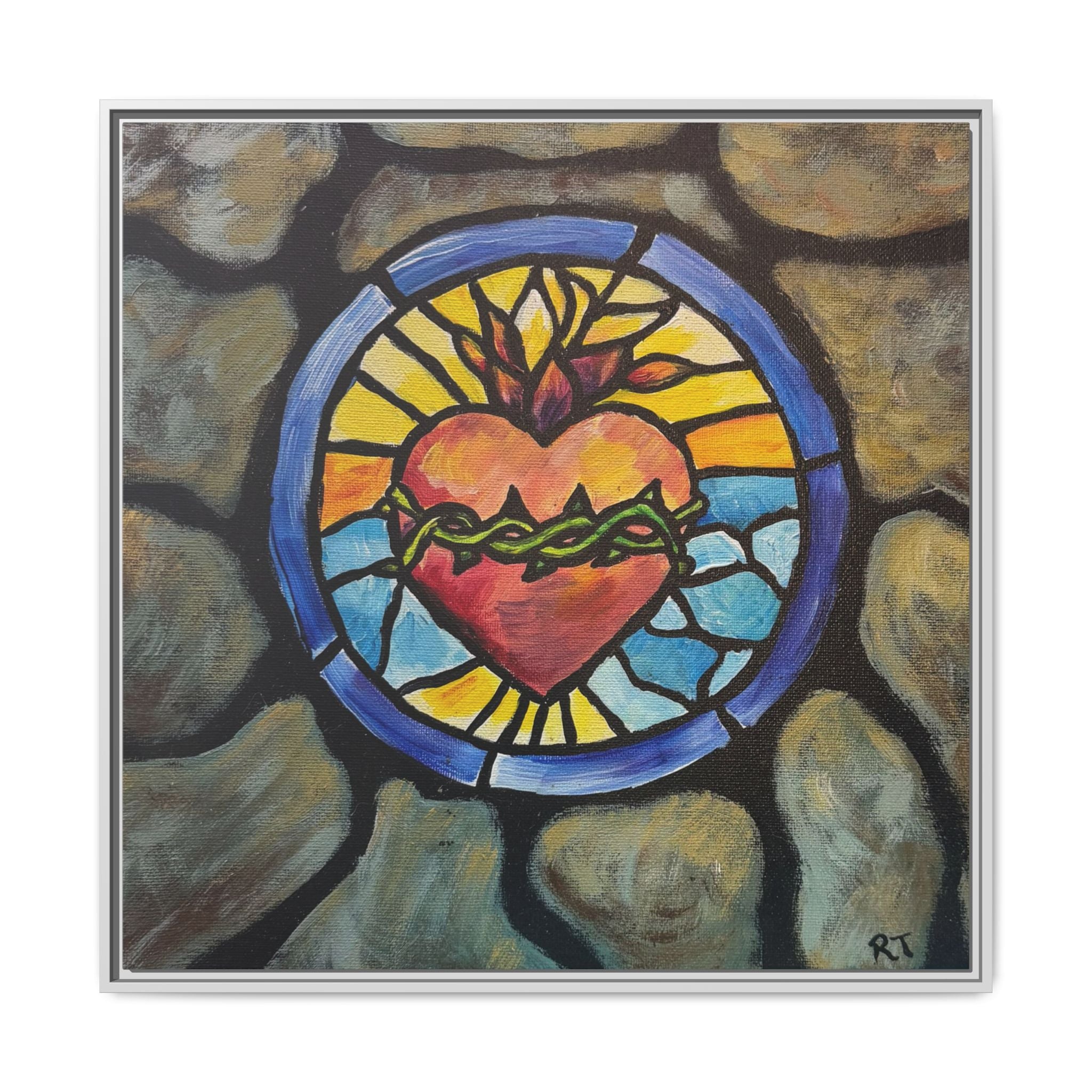Sacred Heart Stained Glass Print — Framed Matte Canvas