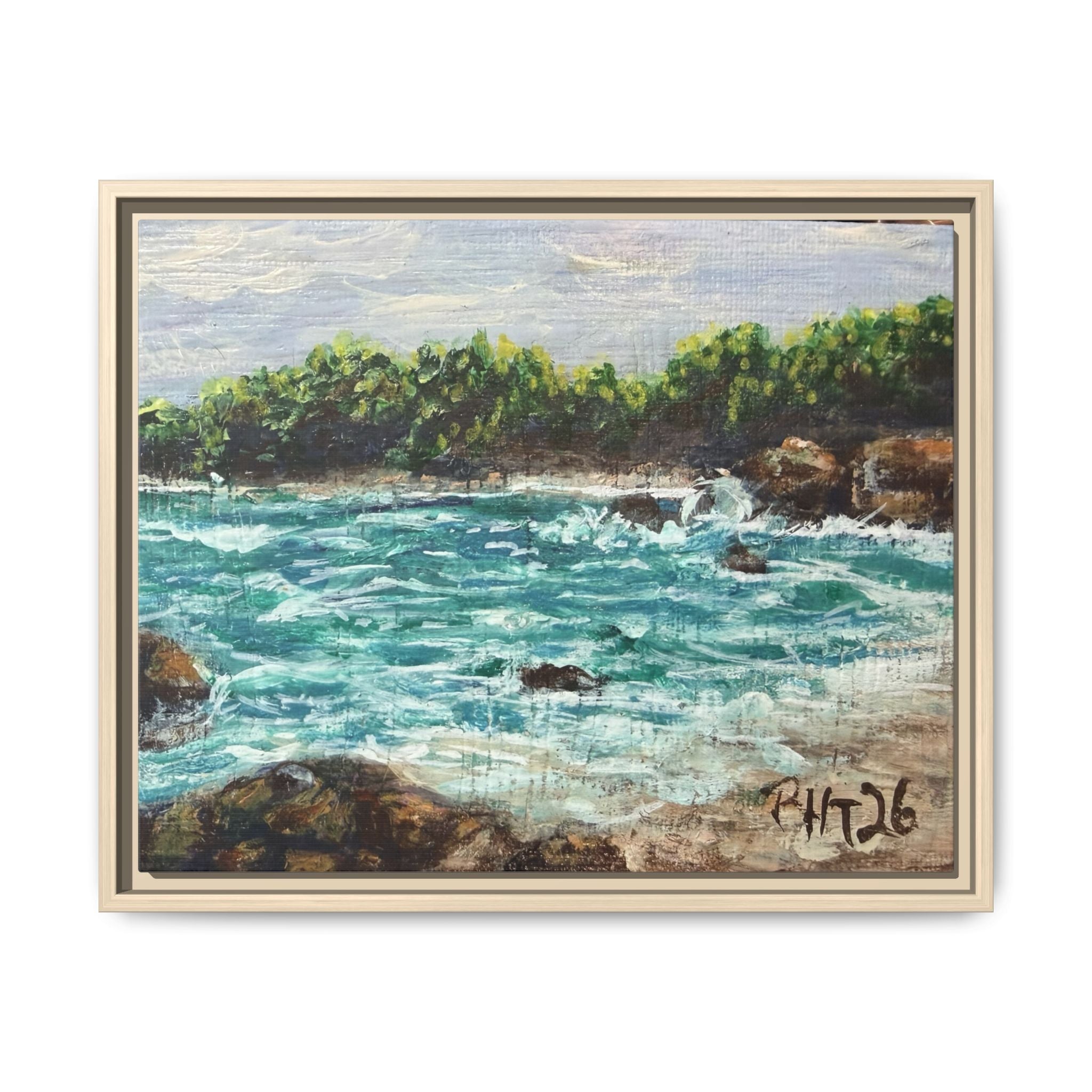 Framed Matte Canvas Print — Down By The Bay Print of Original - Turquoise Ocean Seascape Painting