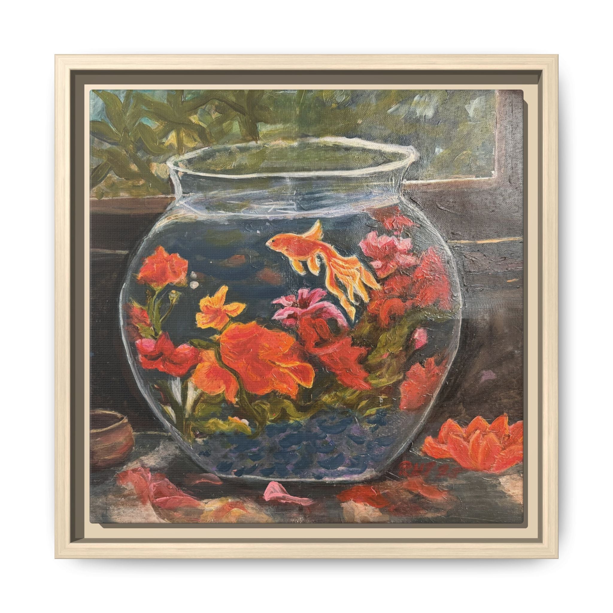 Framed Matte Canvas Print of Original– Colorful Goldfish Bowl Art