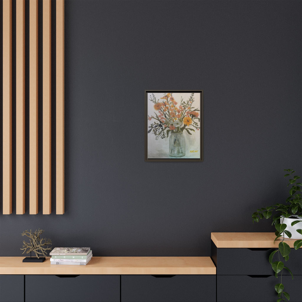 Framed Matte Canvas Art - Flower in Glass Jar Floral Painting Print of Original