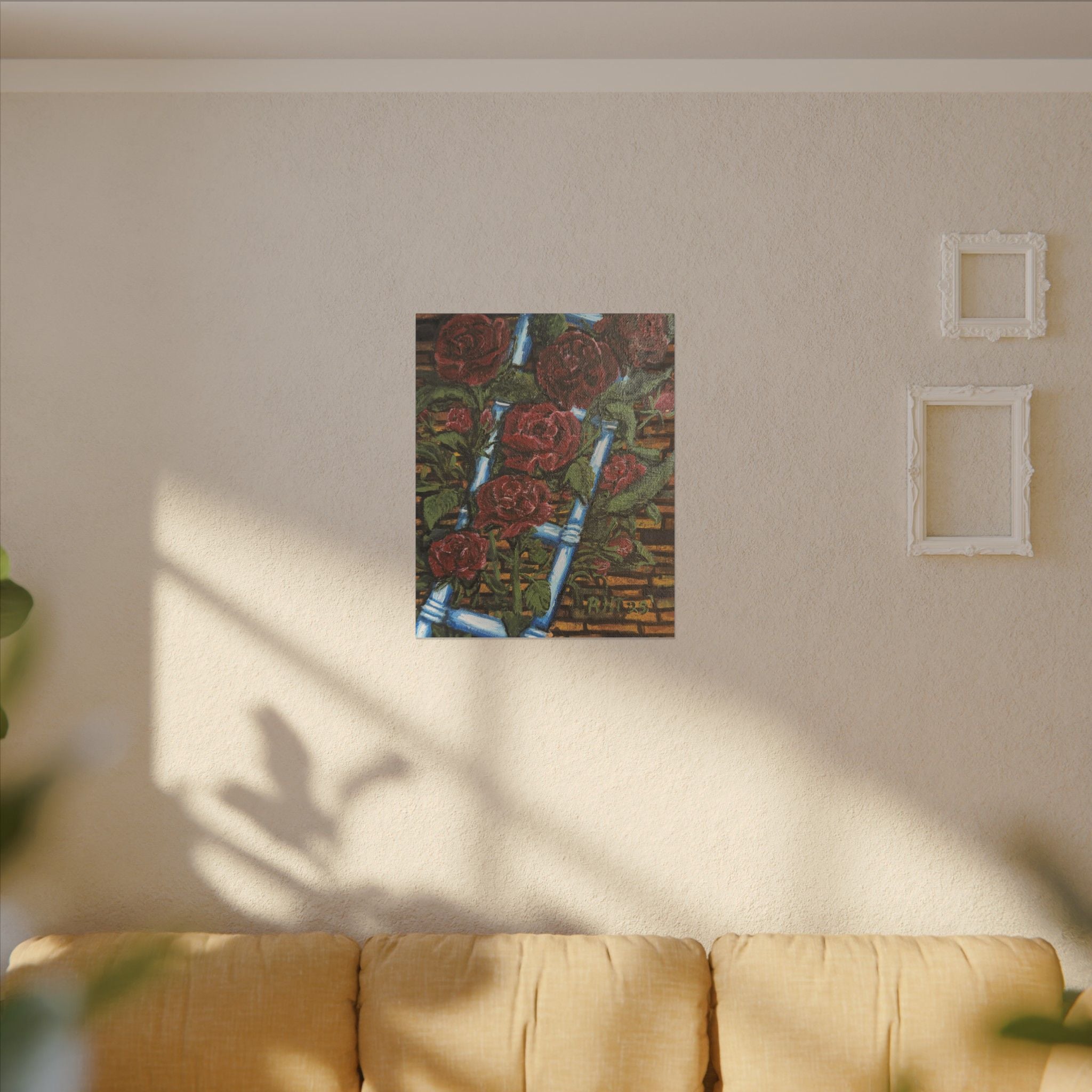 Climbing Roses Canvas Wall Art Print of Original- Stretched Matte Floral Painting