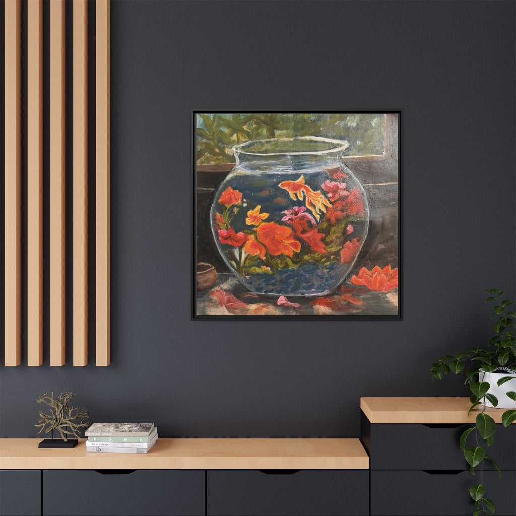 Framed Matte Canvas Print of Original– Colorful Goldfish Bowl Art