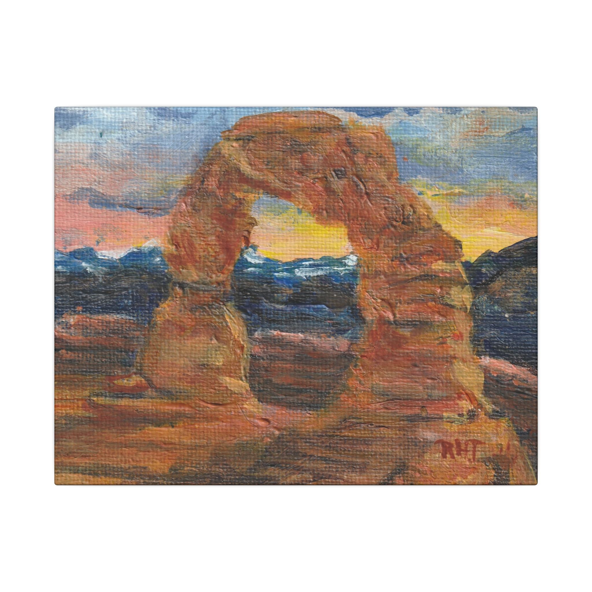 Desert Arch Sunset Canvas Print of Original paint Arches