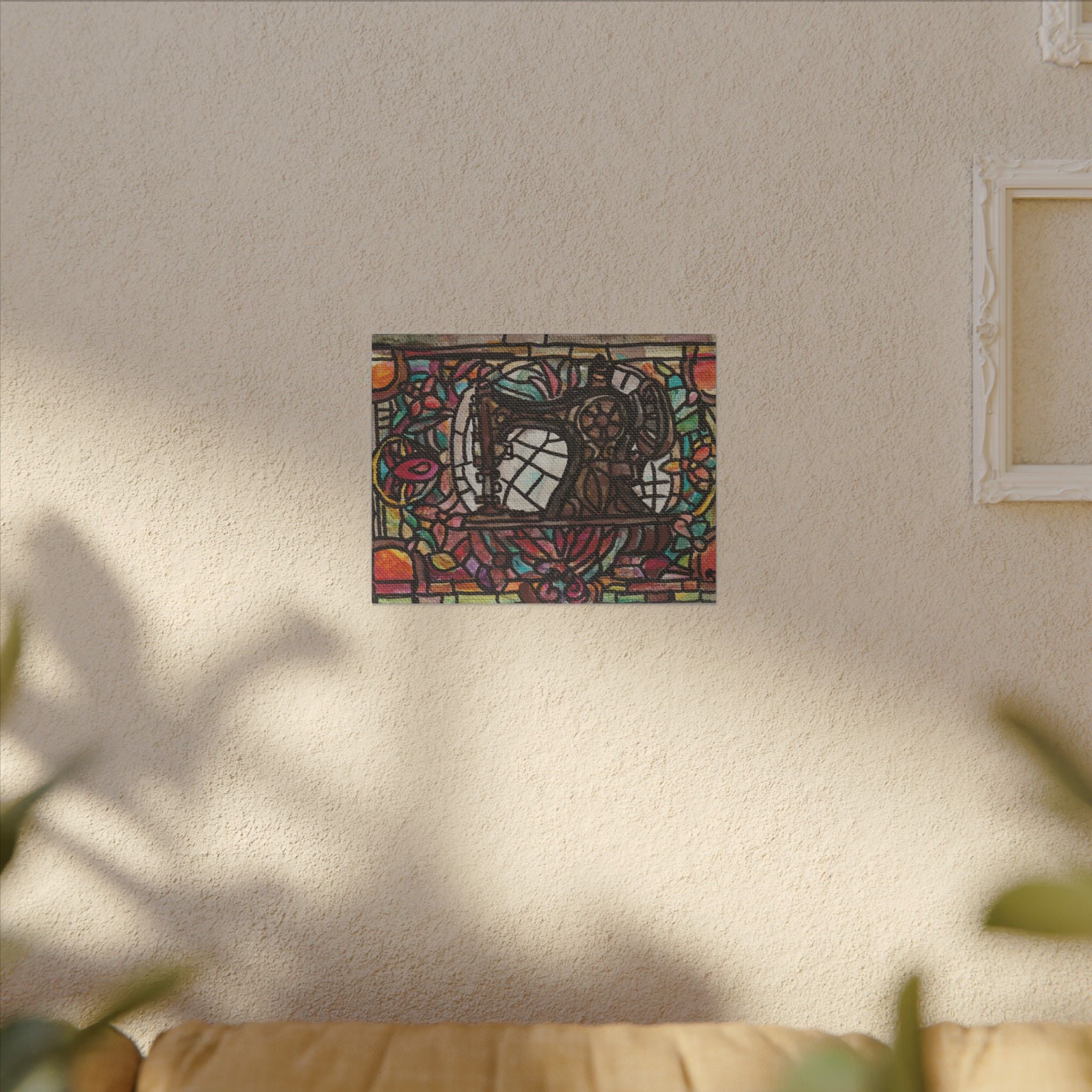 Vintage Sewing Machine Stained-Glass Matte Canvas Print of Original Great Grandma's Sewing Machine