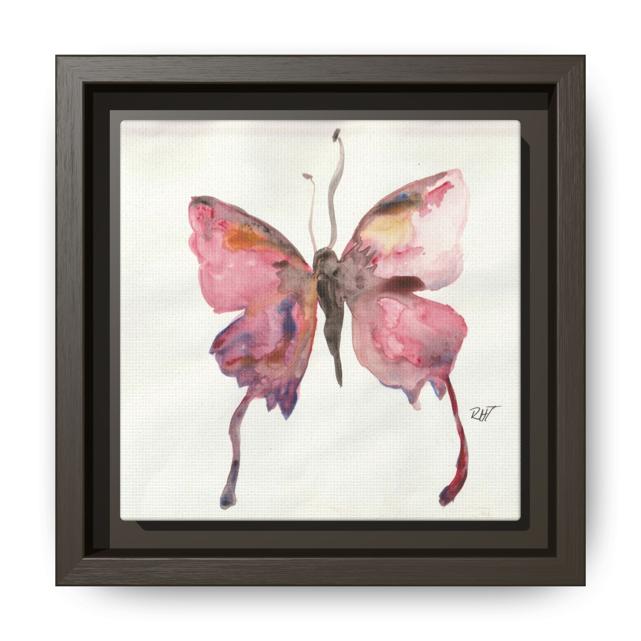 Framed Watercolor Float Like a Butterfly Canvas Print of Original— Pink Floral Wall Art