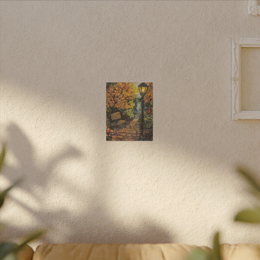 Autumn Evening in the Park Canvas Print of Original— Lantern & Bench Fall Wall Decor