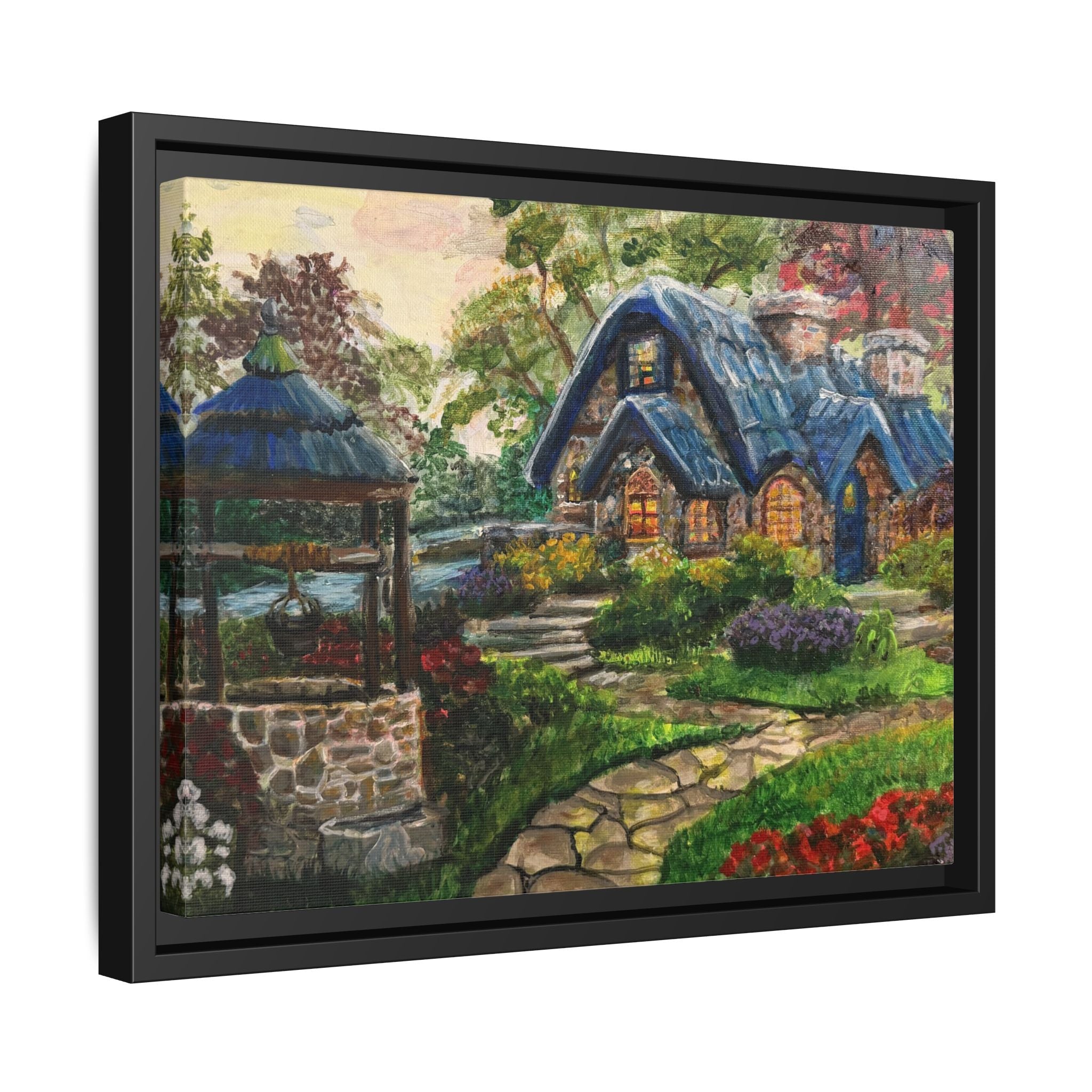 Framed Matte Canvas Cottage Well - Print of Original— Cozy Garden Pathway Print