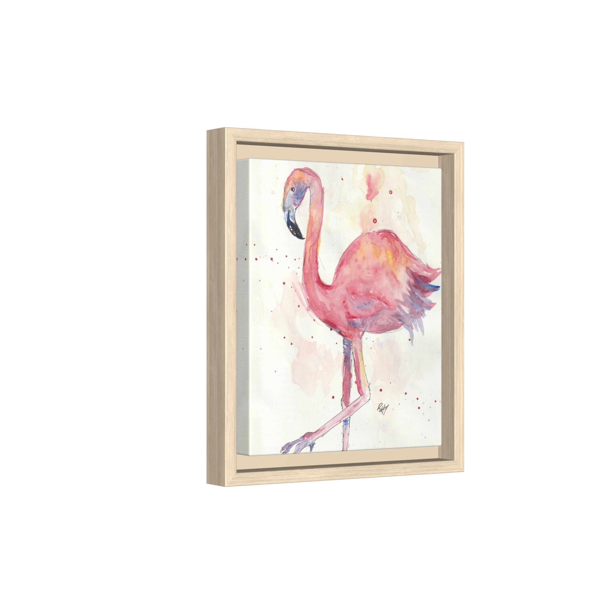 Watercolor Flamingo Dance Matte Canvas Framed Art Print of Original