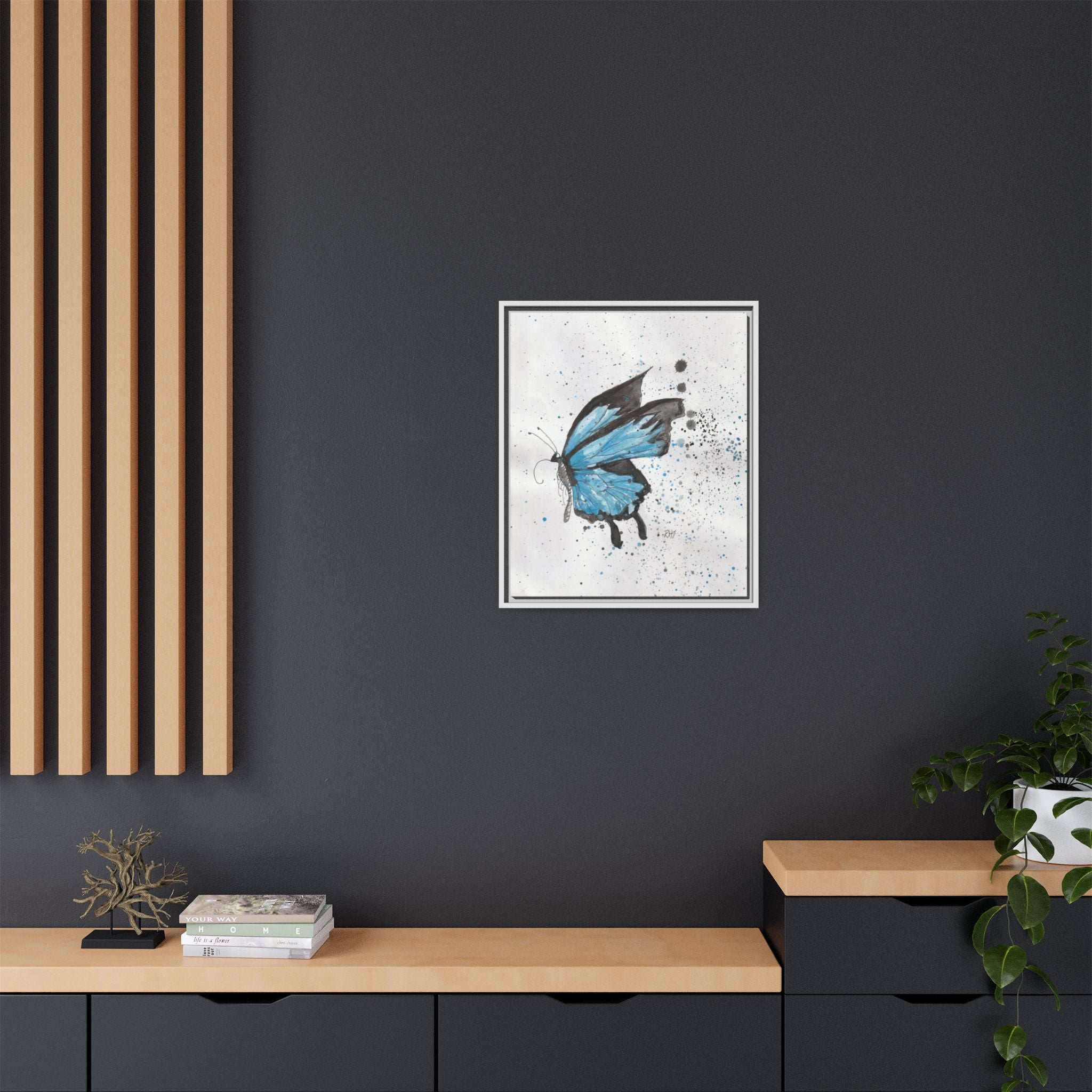 Blue Watercolor Butterfly Matte Canvas Print (Framed)