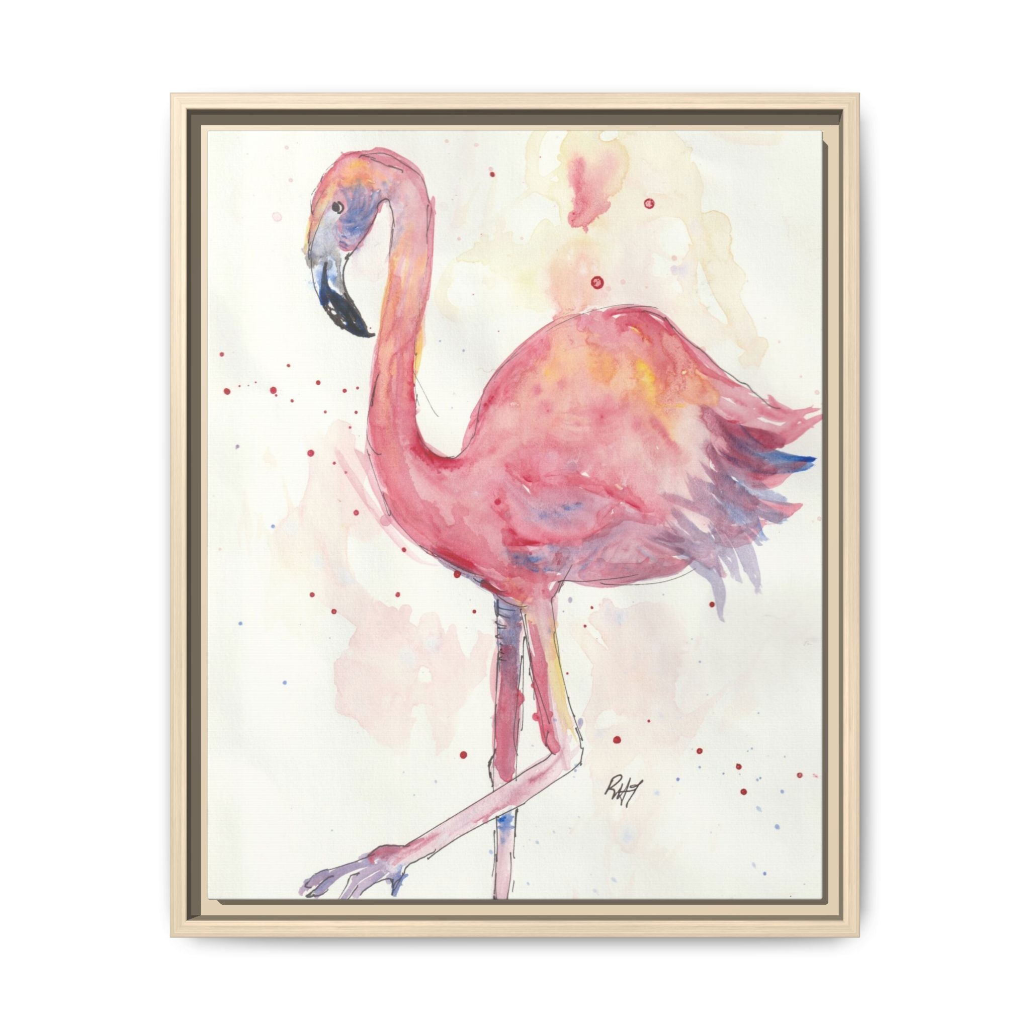 Watercolor Flamingo Dance Matte Canvas Framed Art Print of Original