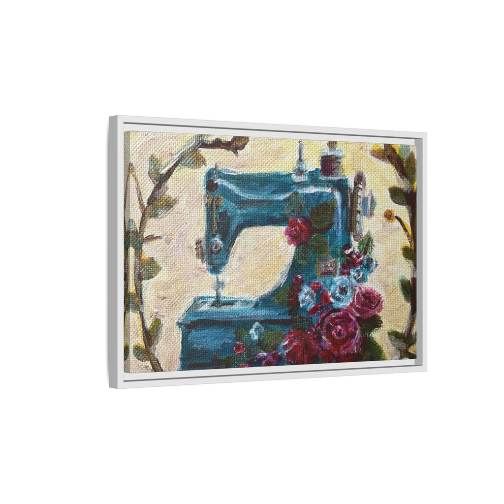 Framed Canvas Wall Art — Vintage Sewing Machine with Roses - Framed Print of the Original Grandma's Sewing Machine
