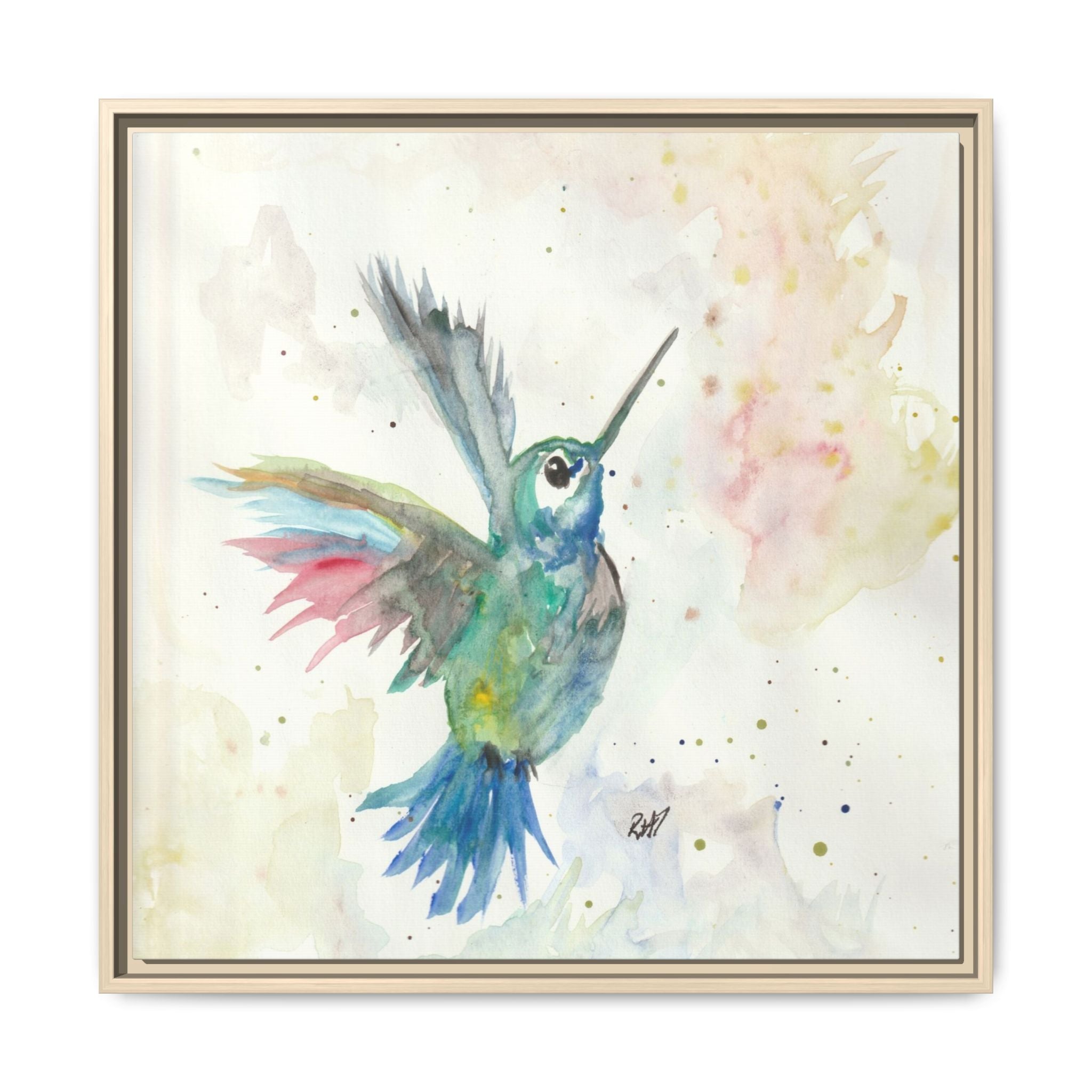 Higher Hummingbird Watercolor Framed Canvas Print of Original — Multicolor Matte Wall Art