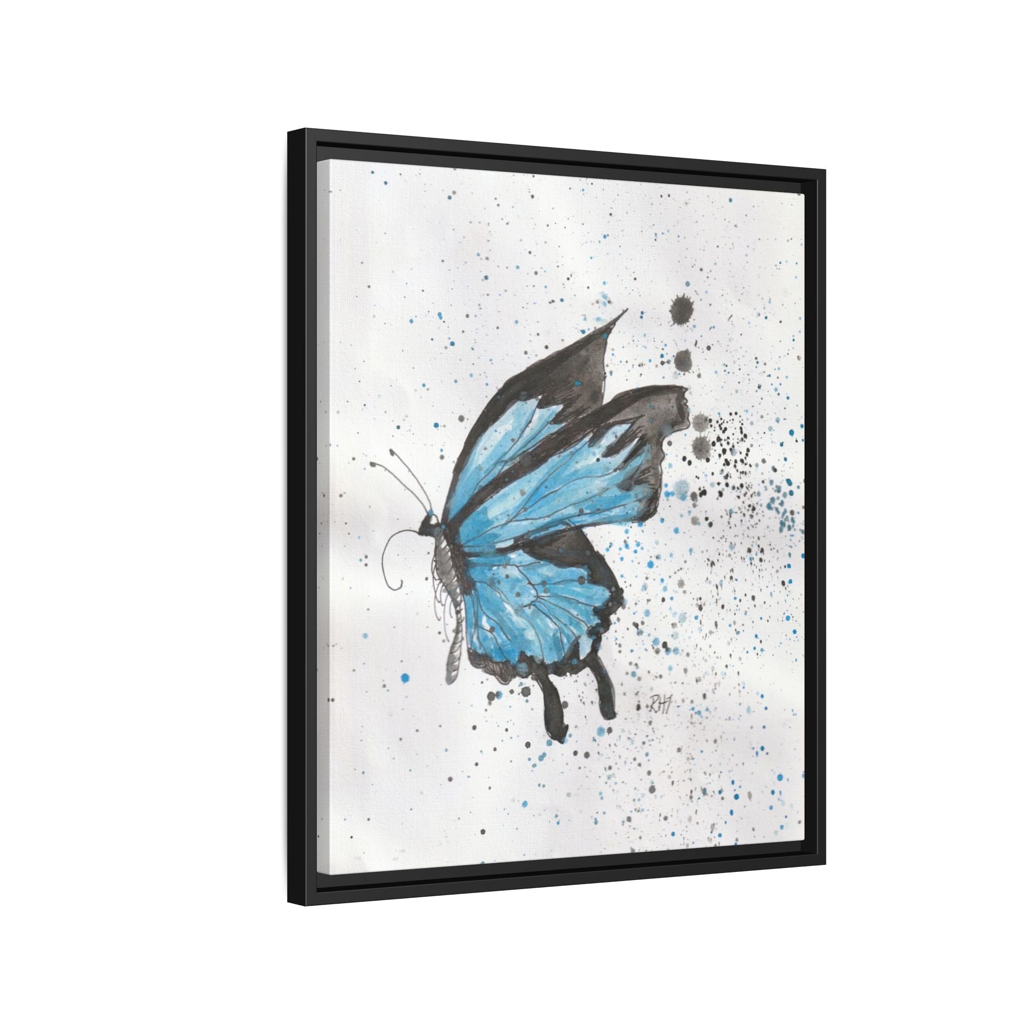 Blue Watercolor Butterfly Matte Canvas Print (Framed)