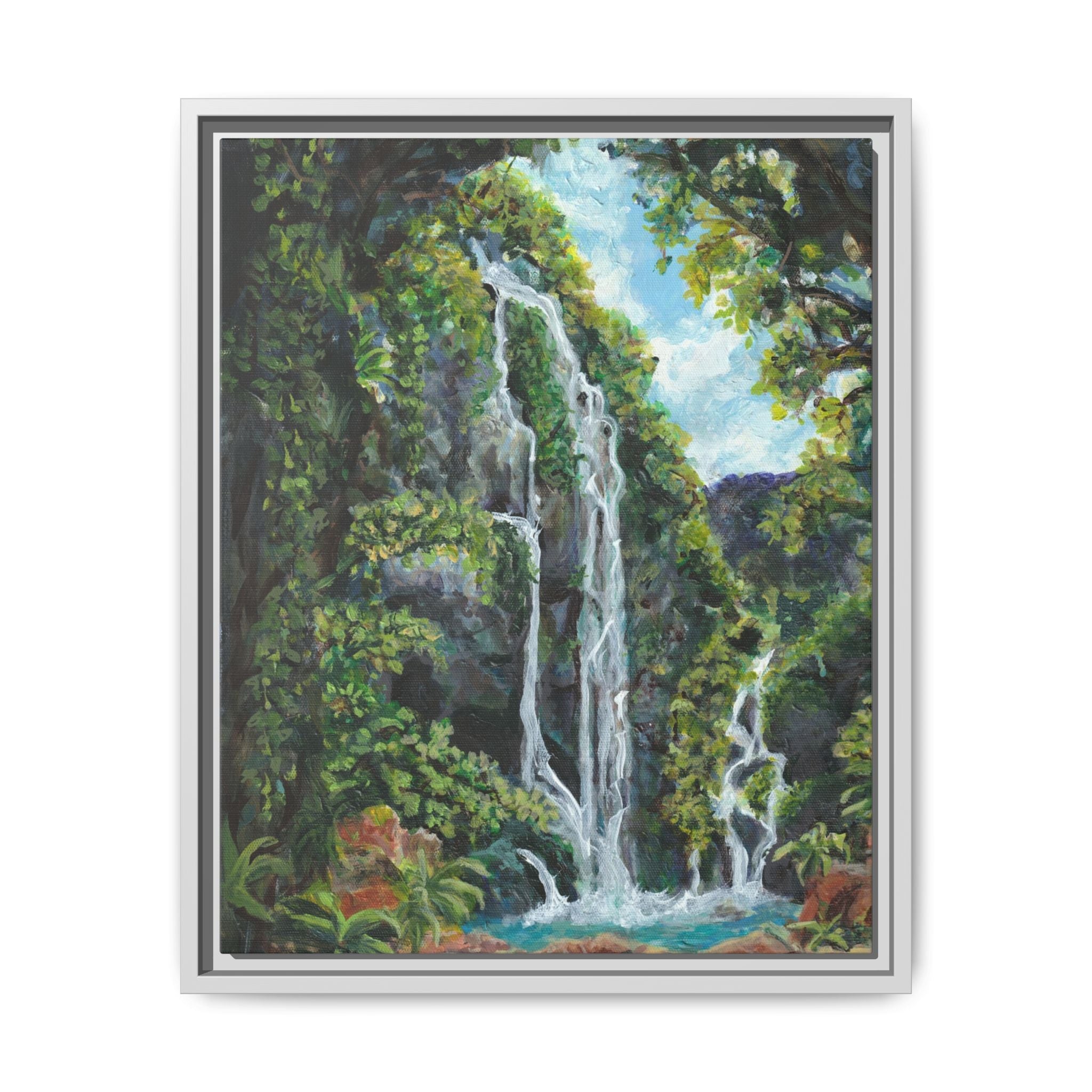 Framed Matte Canvas Hidden Falls Landscape Print of Original— Tropical Nature Wall Art