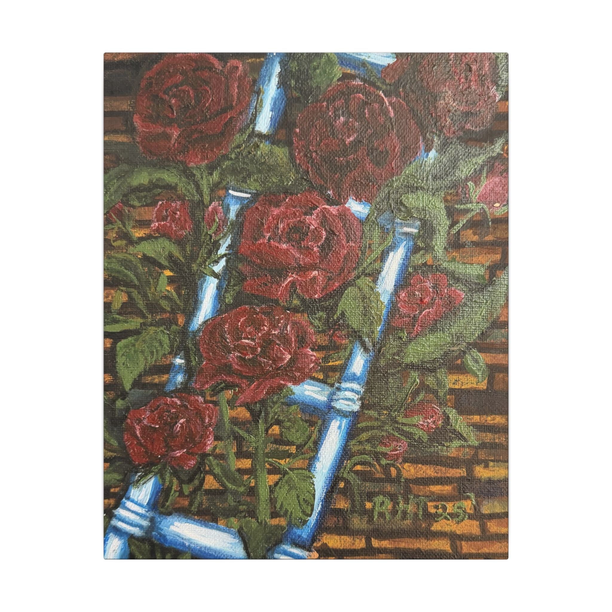 Climbing Roses Canvas Wall Art Print of Original- Stretched Matte Floral Painting