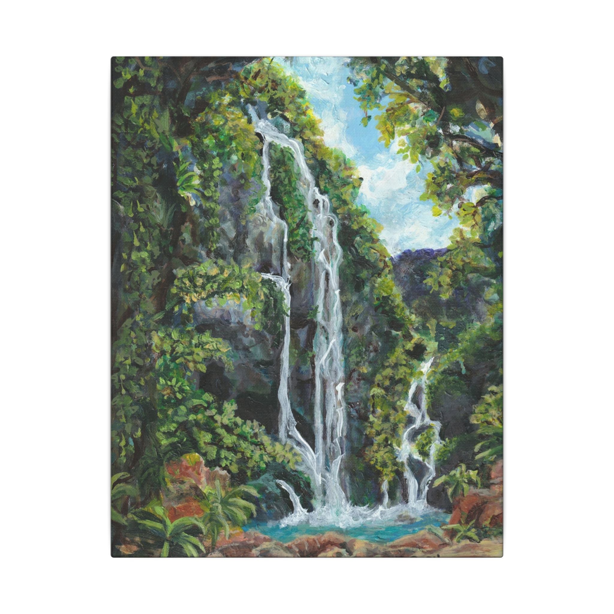 Hidden Falls Canvas Wall Art — Tropical Forest Matte Stretched Print of Original
