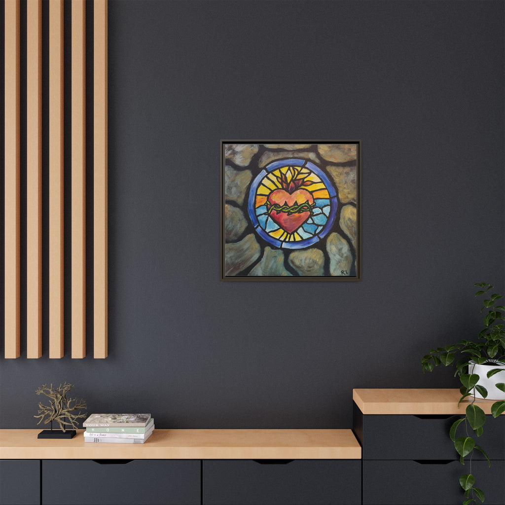Sacred Heart Stained Glass Print — Framed Matte Canvas