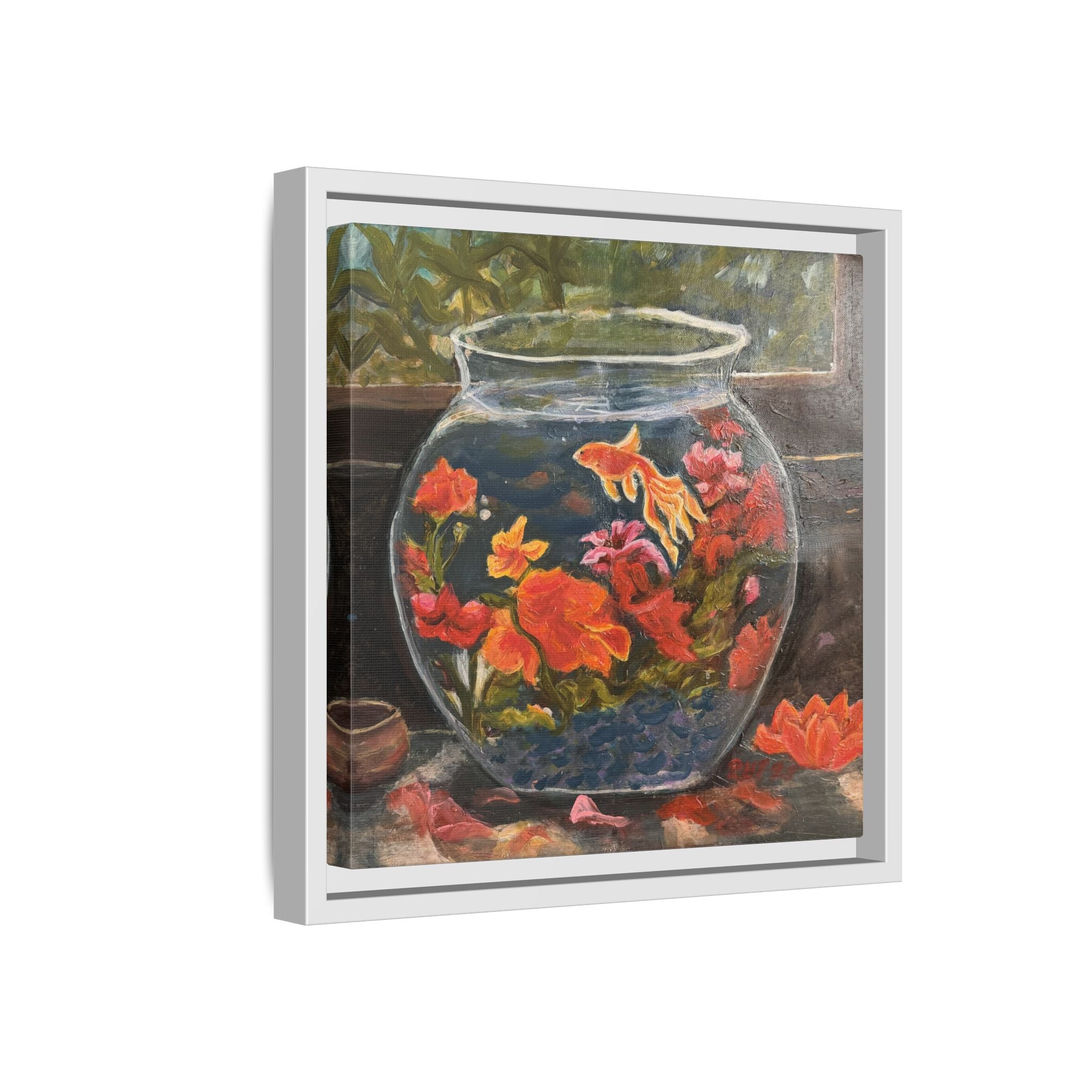 Framed Matte Canvas Print of Original– Colorful Goldfish Bowl Art