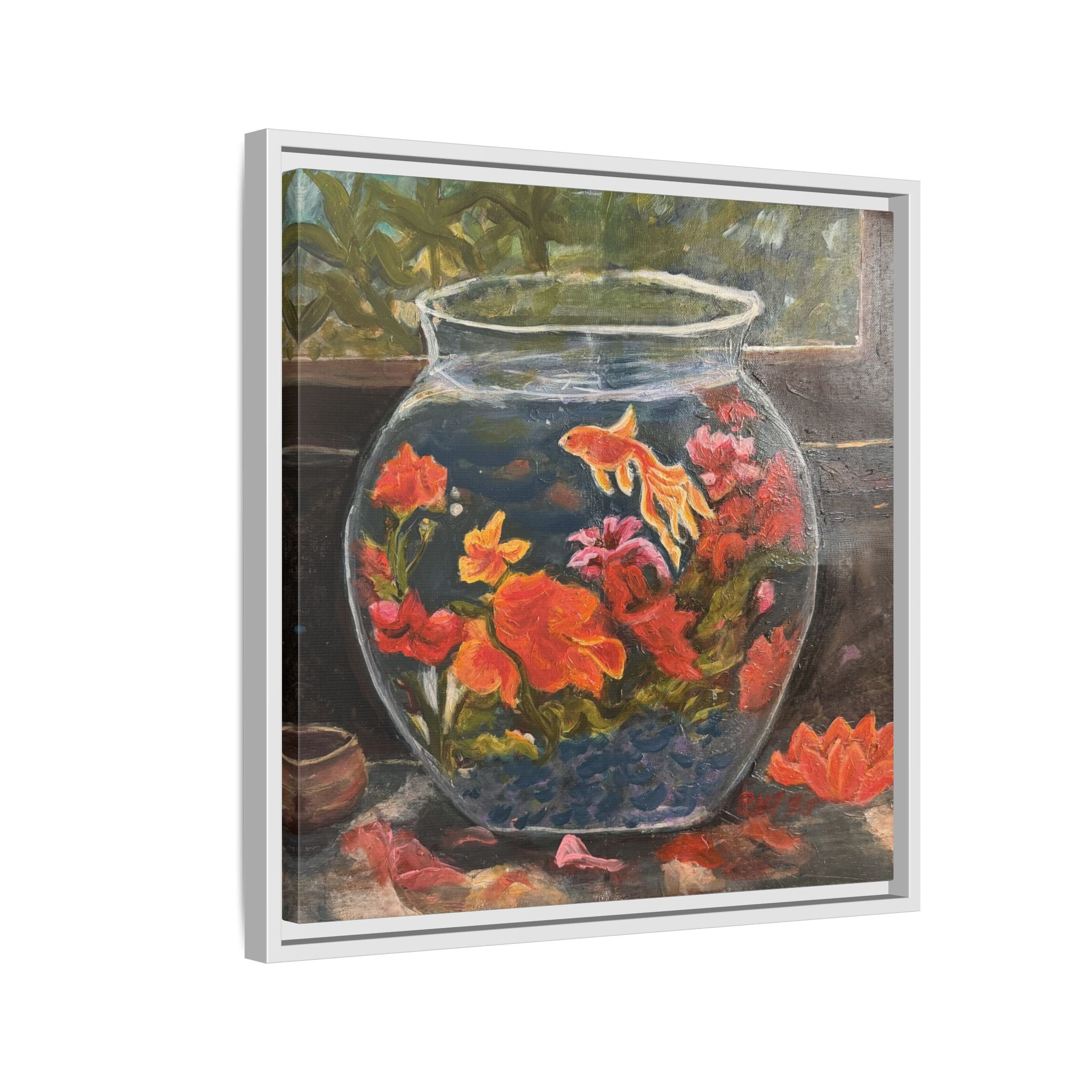 Framed Matte Canvas Print of Original– Colorful Goldfish Bowl Art