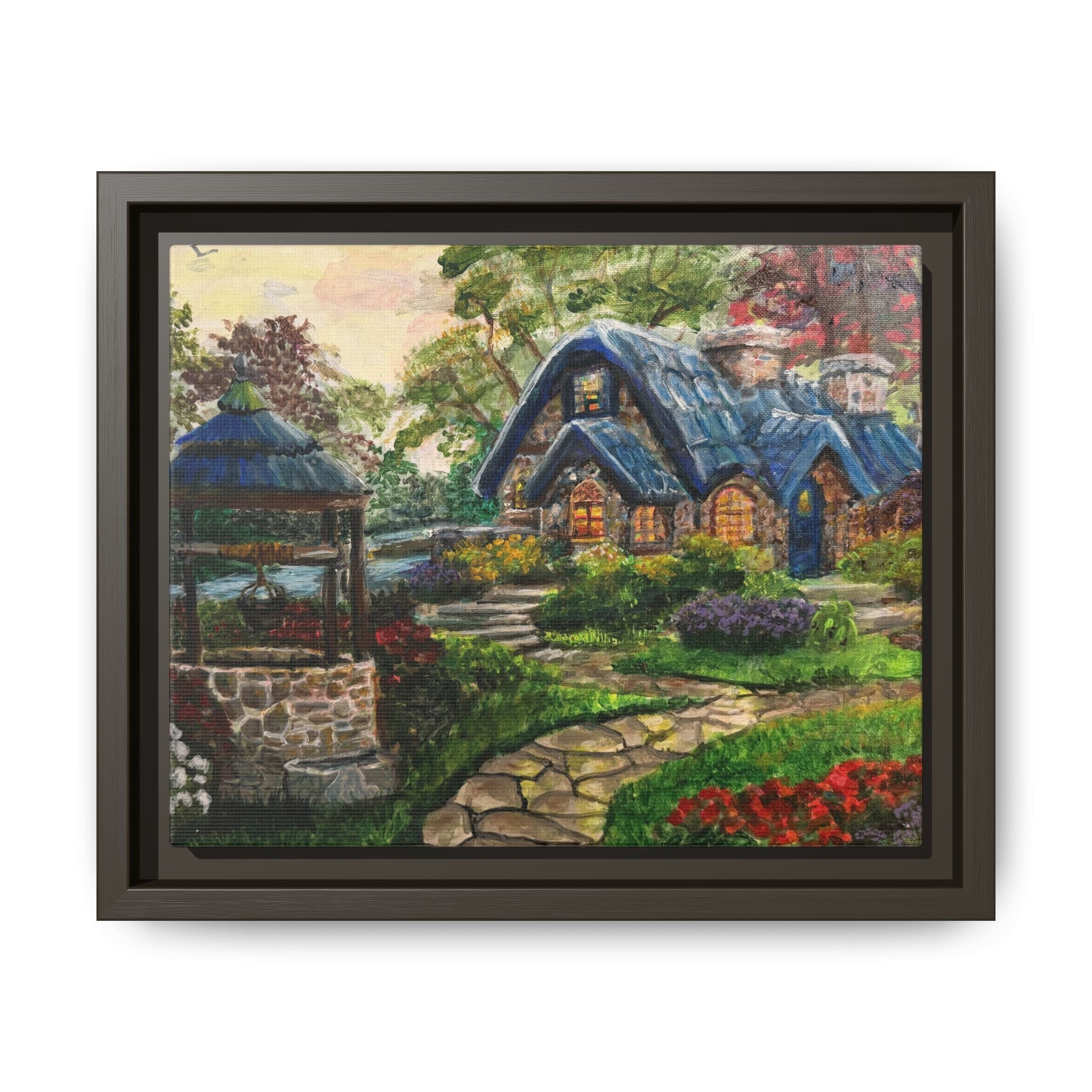 Framed Matte Canvas Cottage Well - Print of Original— Cozy Garden Pathway Print