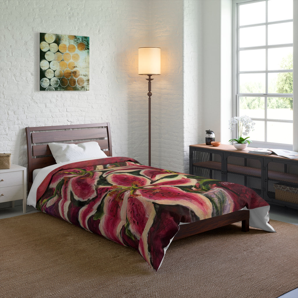 Floral Stargazer Lily Comforter – Bold Pink Botanical Bedding