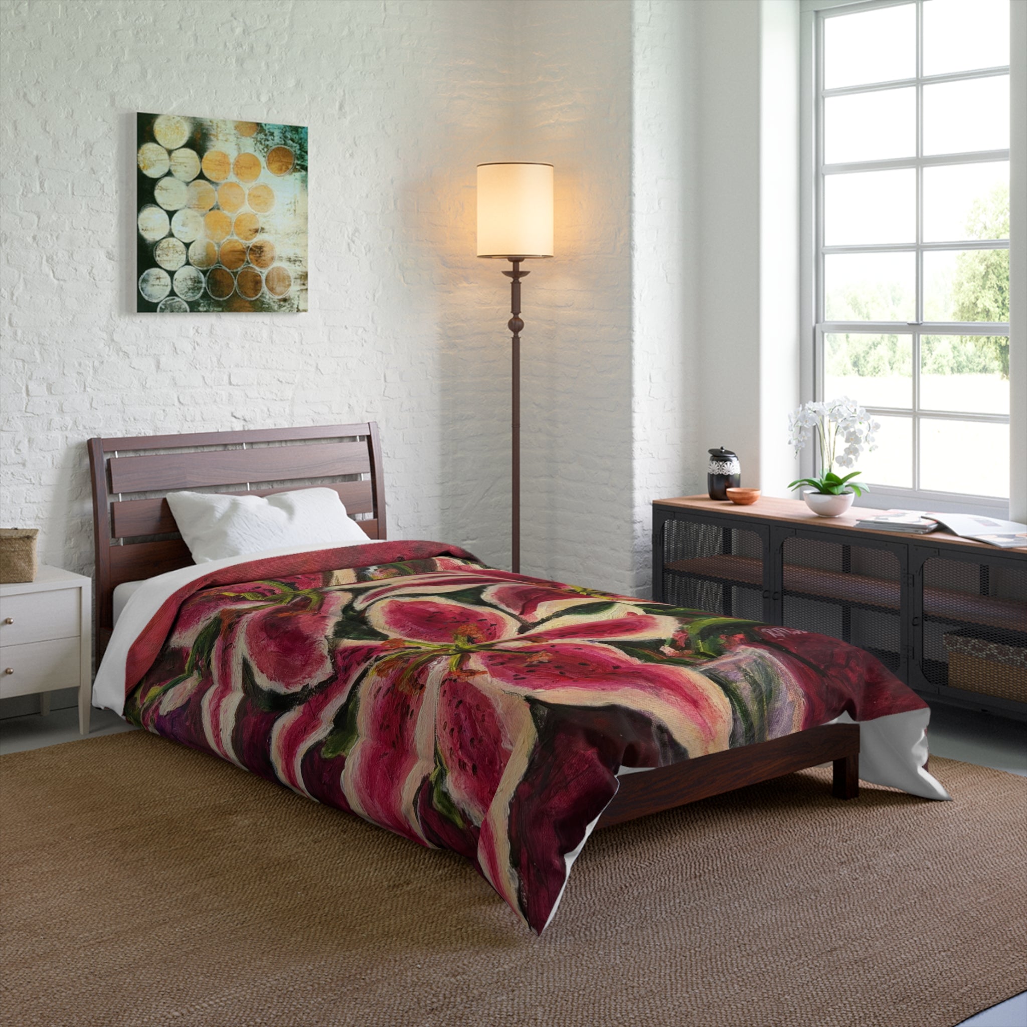 Floral Stargazer Lily Comforter – Bold Pink Botanical Bedding